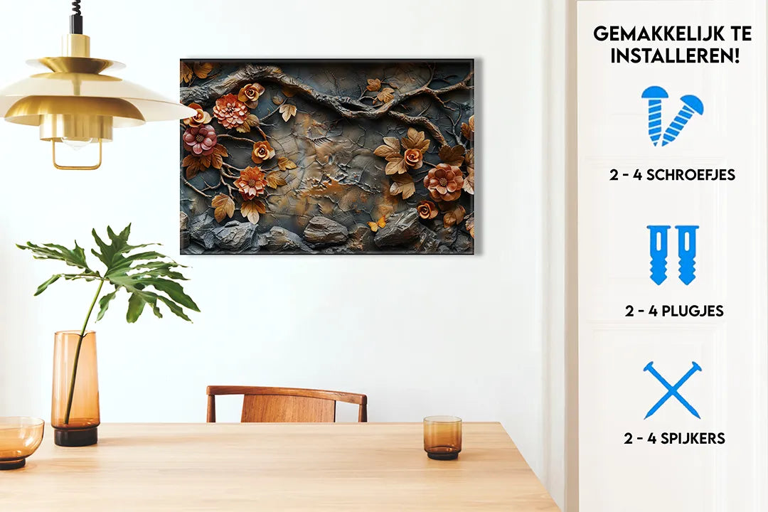 Metalen magneetbord met bloemmotief in warme kleuren – droog uitwisbaar & magnetisch