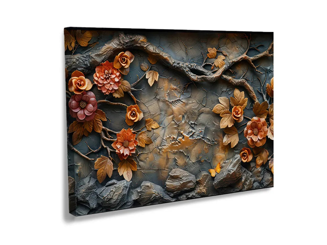 Metalen bord met bloemmotief in warme kleuren als magneetbord