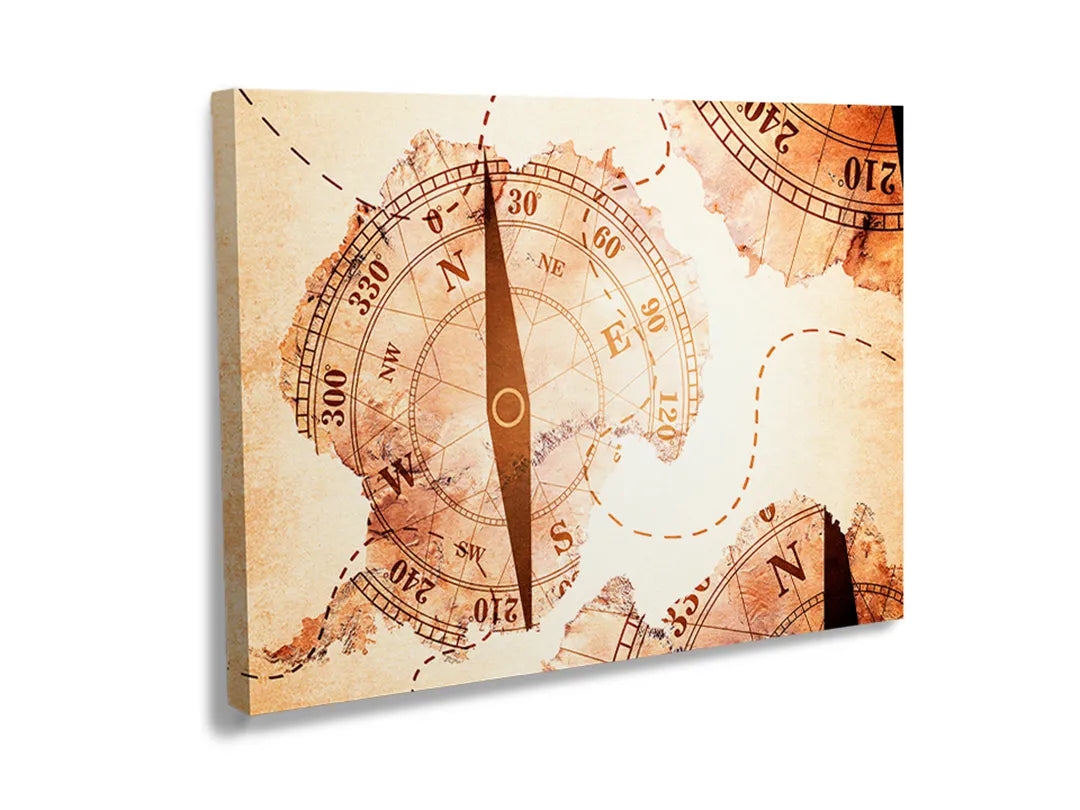 Metalen magneetbord met een wereldkaart en kompasontwerp