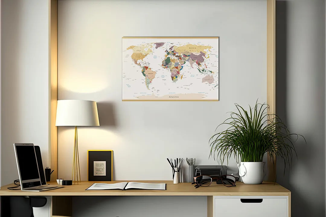 Wereldkaart Magneetbord - Decoratief Aluminium Paneel – droog uitwisbaar & magnetisch