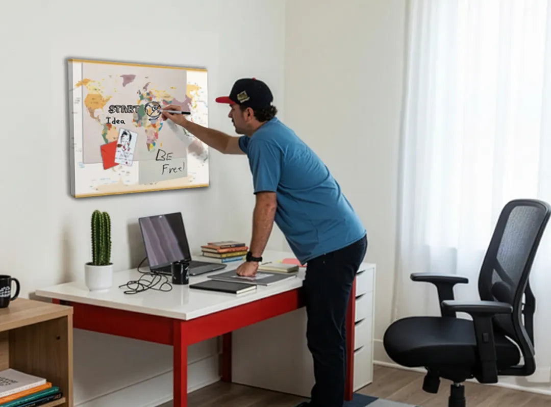 Wereldkaart Magneetbord - Decoratief Aluminium Paneel – droog uitwisbaar & magnetisch