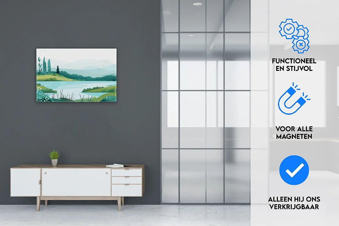 Metalen magneetbord met rustiek landschap in zachte kleuren – droog uitwisbaar & magnetisch