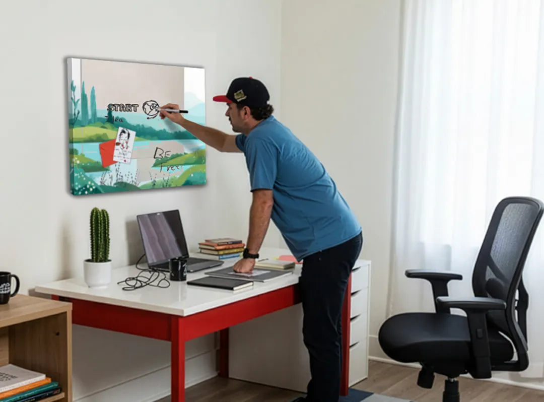 Metalen magneetbord met rustiek landschap in zachte kleuren – droog uitwisbaar & magnetisch