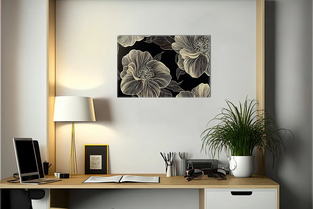 Elegant metalen magneetbord met bloemenmotiv – droog uitwisbaar & magnetisch