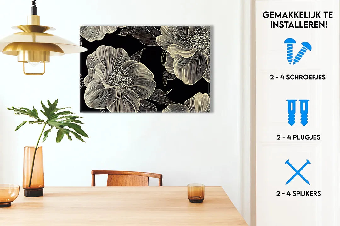 Elegant metalen magneetbord met bloemenmotiv – droog uitwisbaar & magnetisch