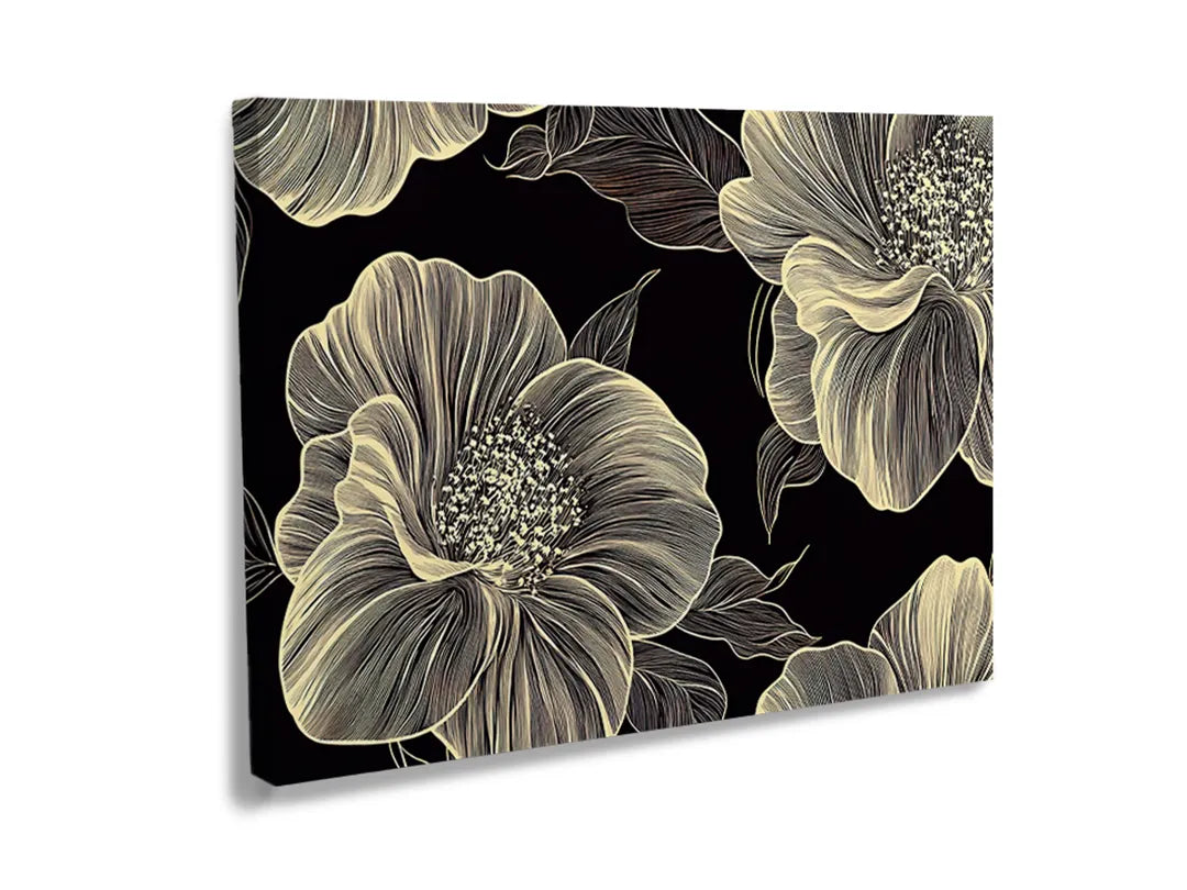 Een elegant metalen bord met bloemenmotieven op een zwarte achtergrond, perfect als magneetbord.