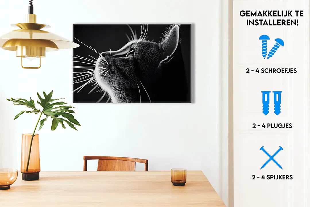 Metalen magneetbord met kattenprofiel in zwart-wit – droog uitwisbaar & magnetisch