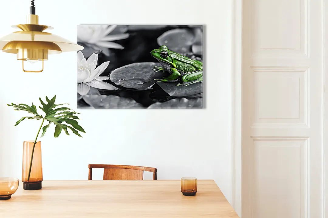 Metalen magneetbord - Groene kikker op waterlelie – droog uitwisbaar & magnetisch