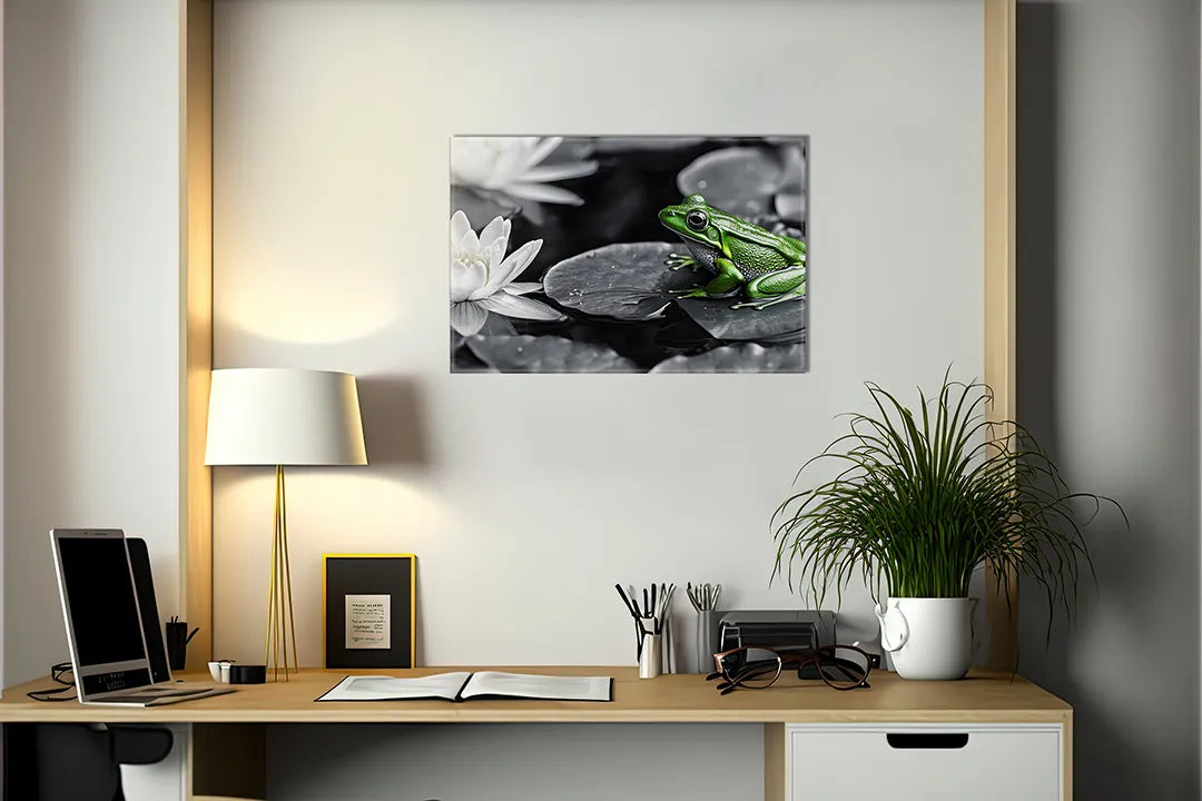 Metalen magneetbord - Groene kikker op waterlelie – droog uitwisbaar & magnetisch