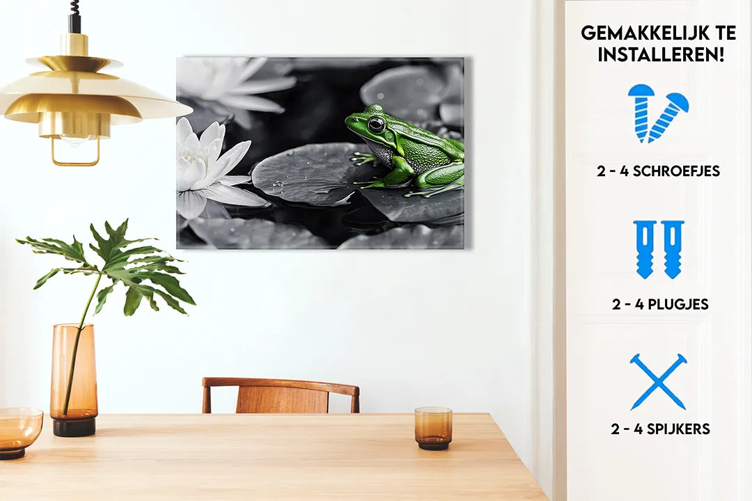 Metalen magneetbord - Groene kikker op waterlelie – droog uitwisbaar & magnetisch