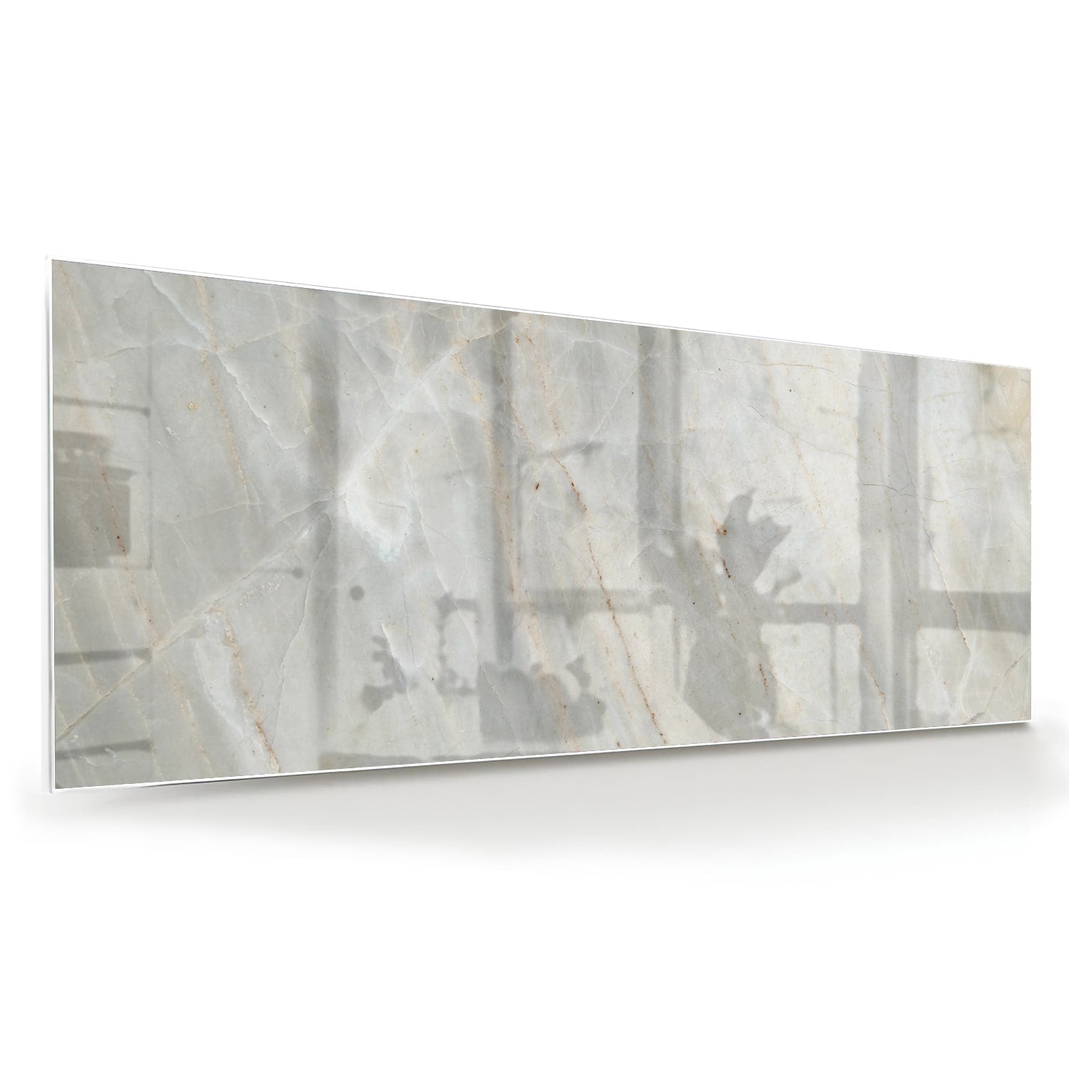 Glazen schilderij met abstracte marmeren figuren, perfect voor interieurdecoratie.