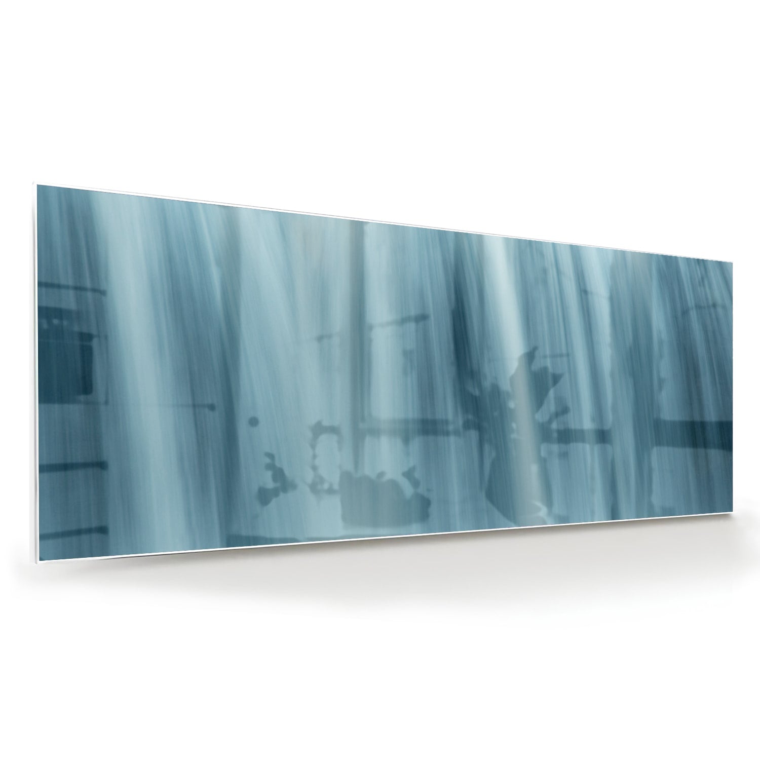 Glazen schilderij van watervallen in heldere blauwtinten, prachtig voor in huis.