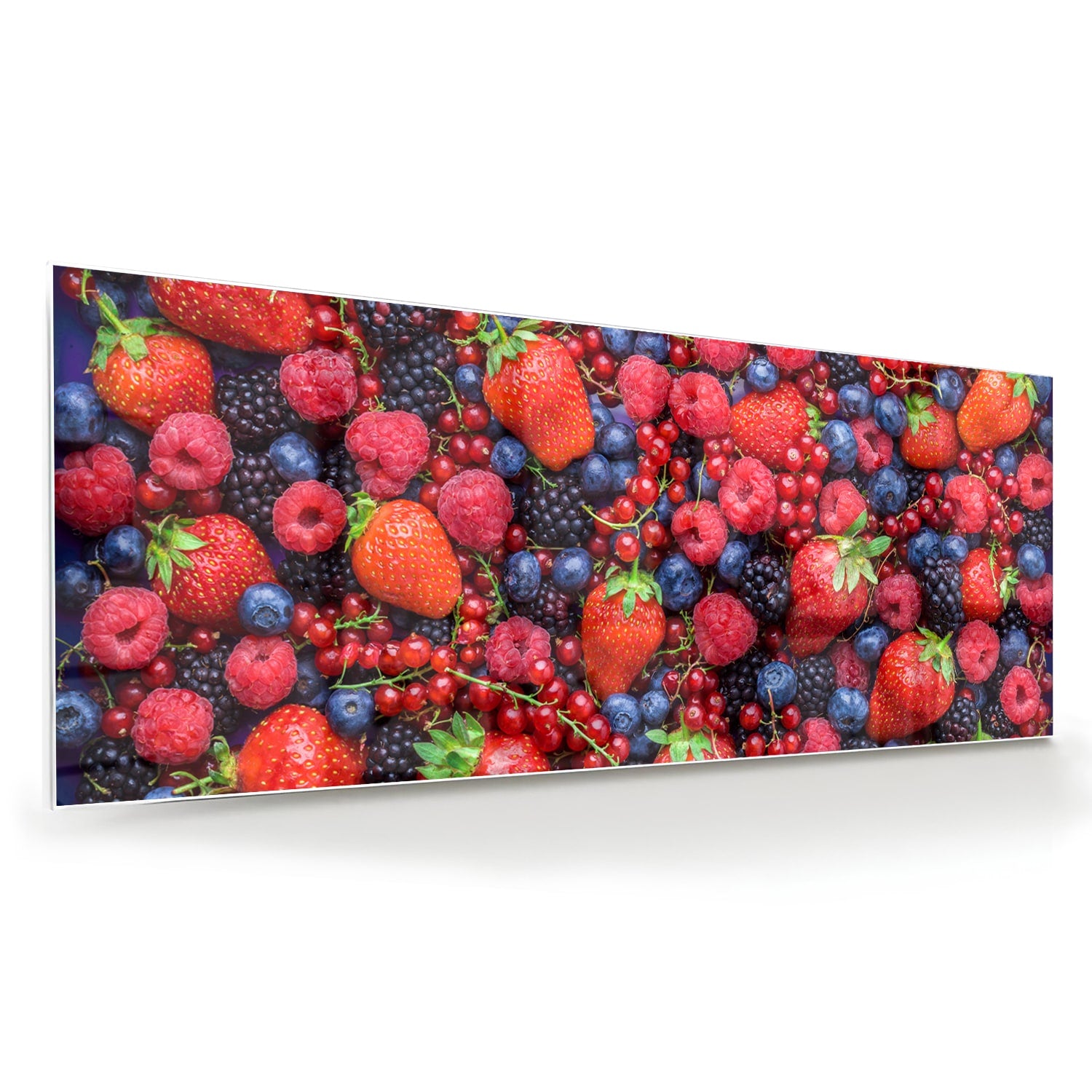 Glazen schilderij met een kleurrijke afbeelding van bessen en fruit