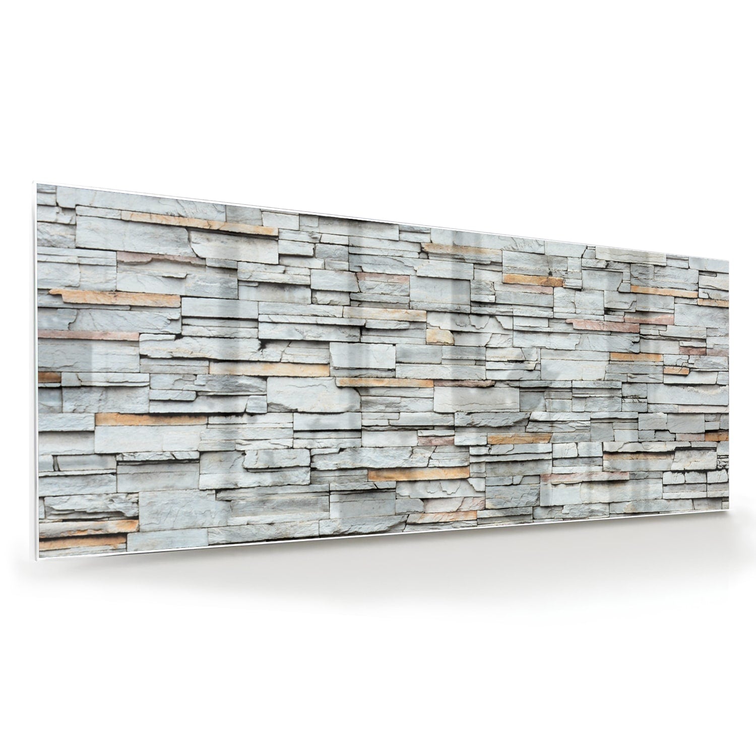 Moderne glazen schilderij met grijze textuur hangt aan de muur.