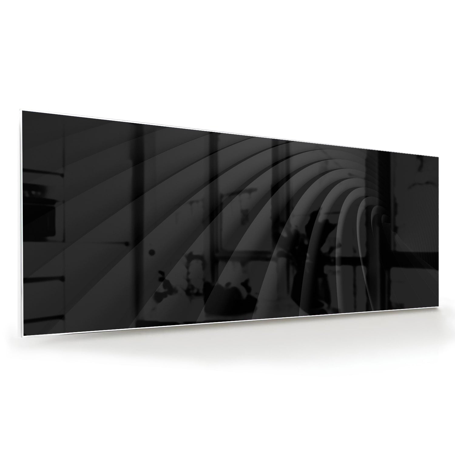 Zwart glazen schilderij aan de muur in een modern interieur
