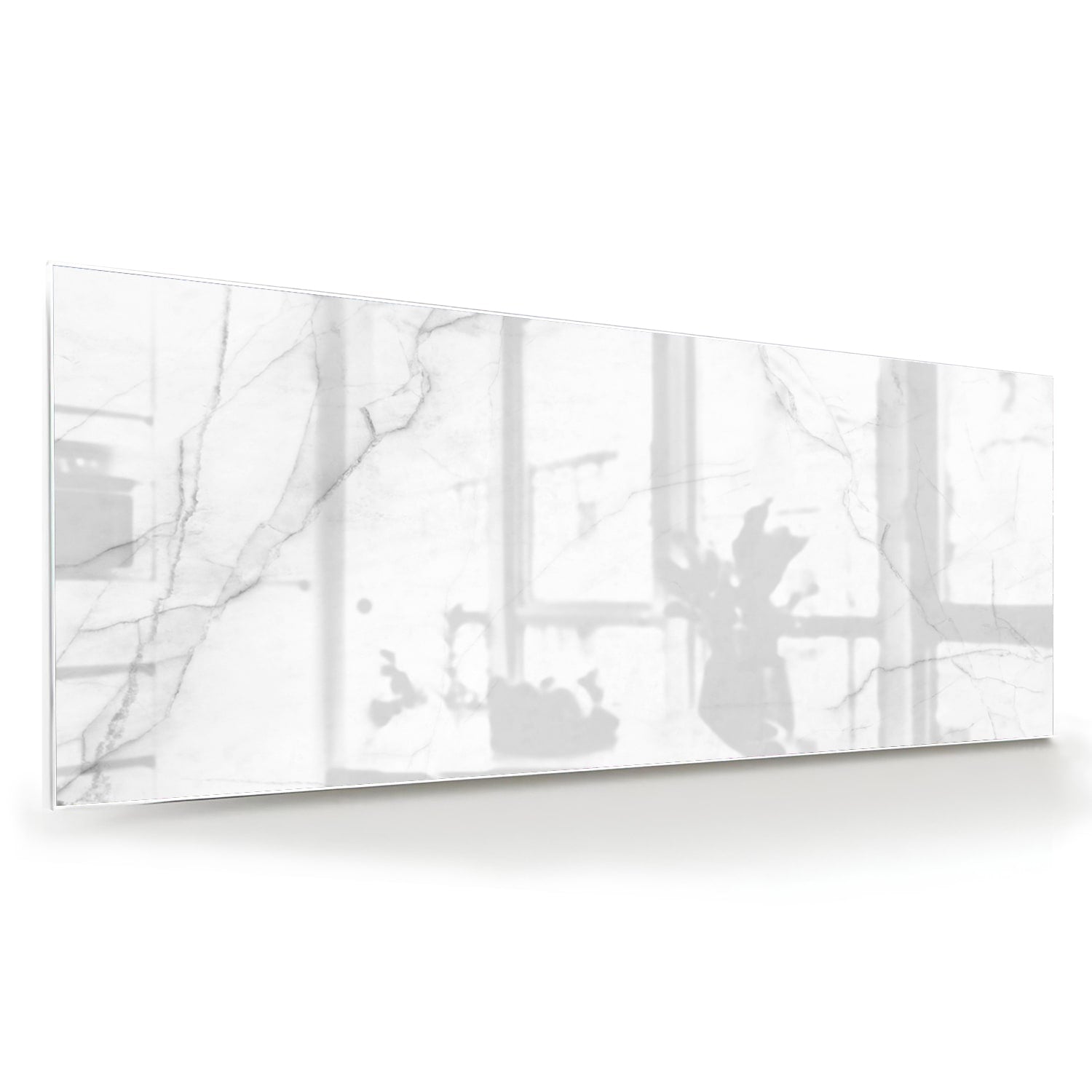 Minimalistisch glazen schilderij met marmerstructuren in moderne woonkamer