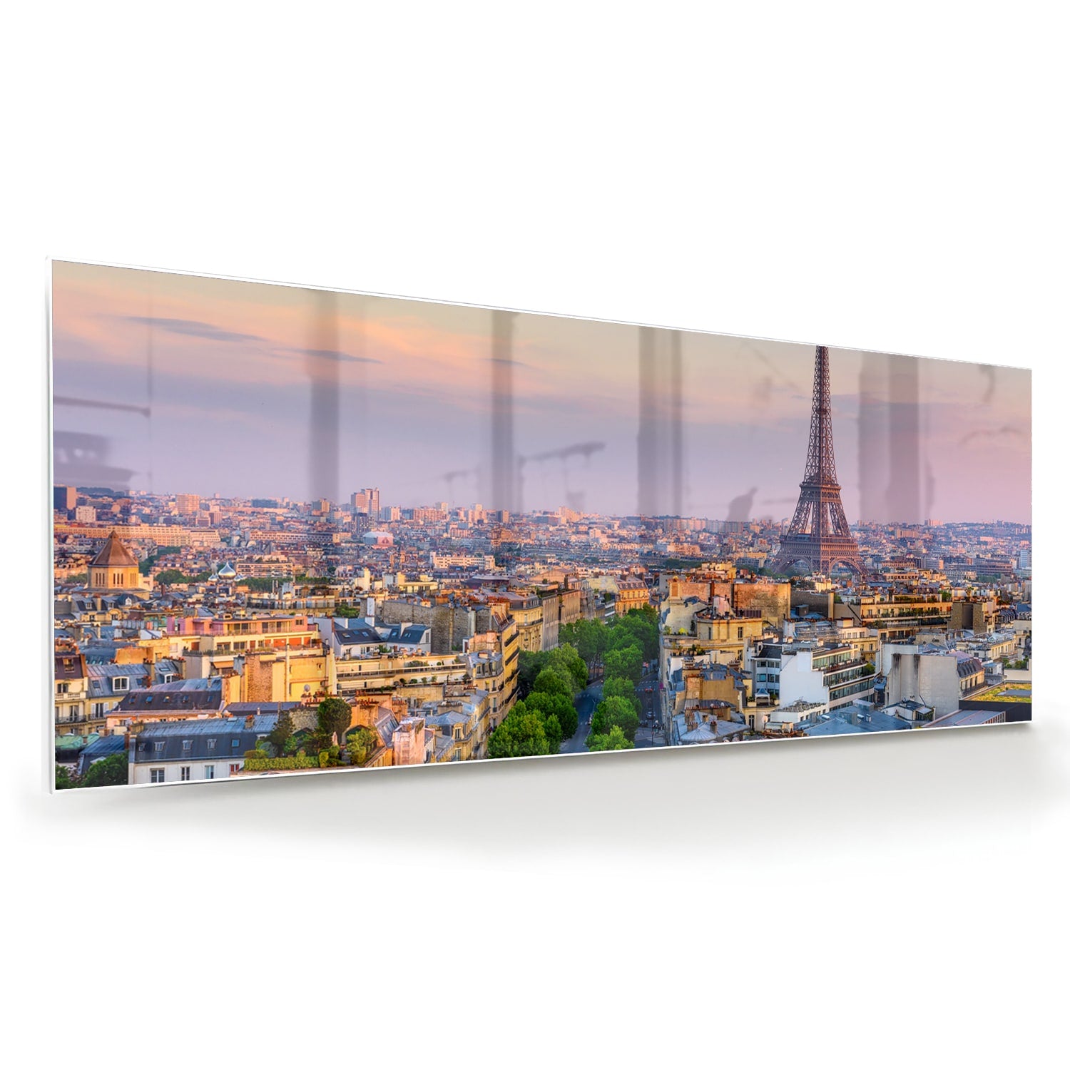 Glas schilderij van de Eiffeltoren in Parijs bij zonsondergang