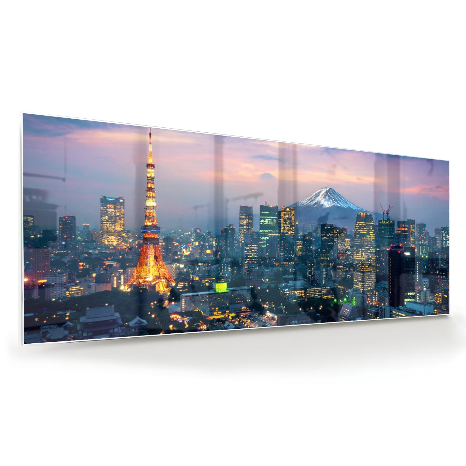 Glazen schilderij van Tokyo met de Tokyo Tower en Mount Fuji in de achtergrond