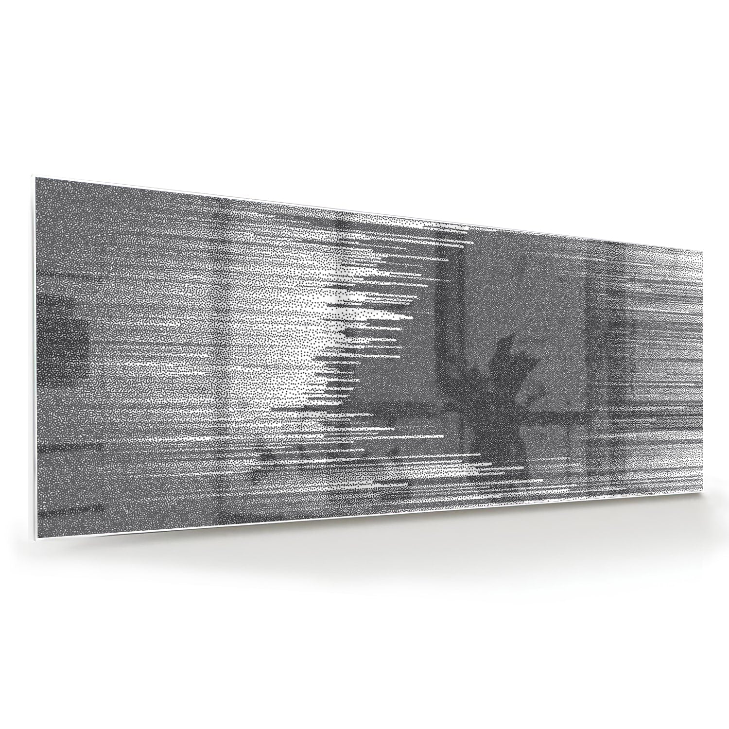 Abstract glazen schilderij in zwart-wit aan de muur met planten