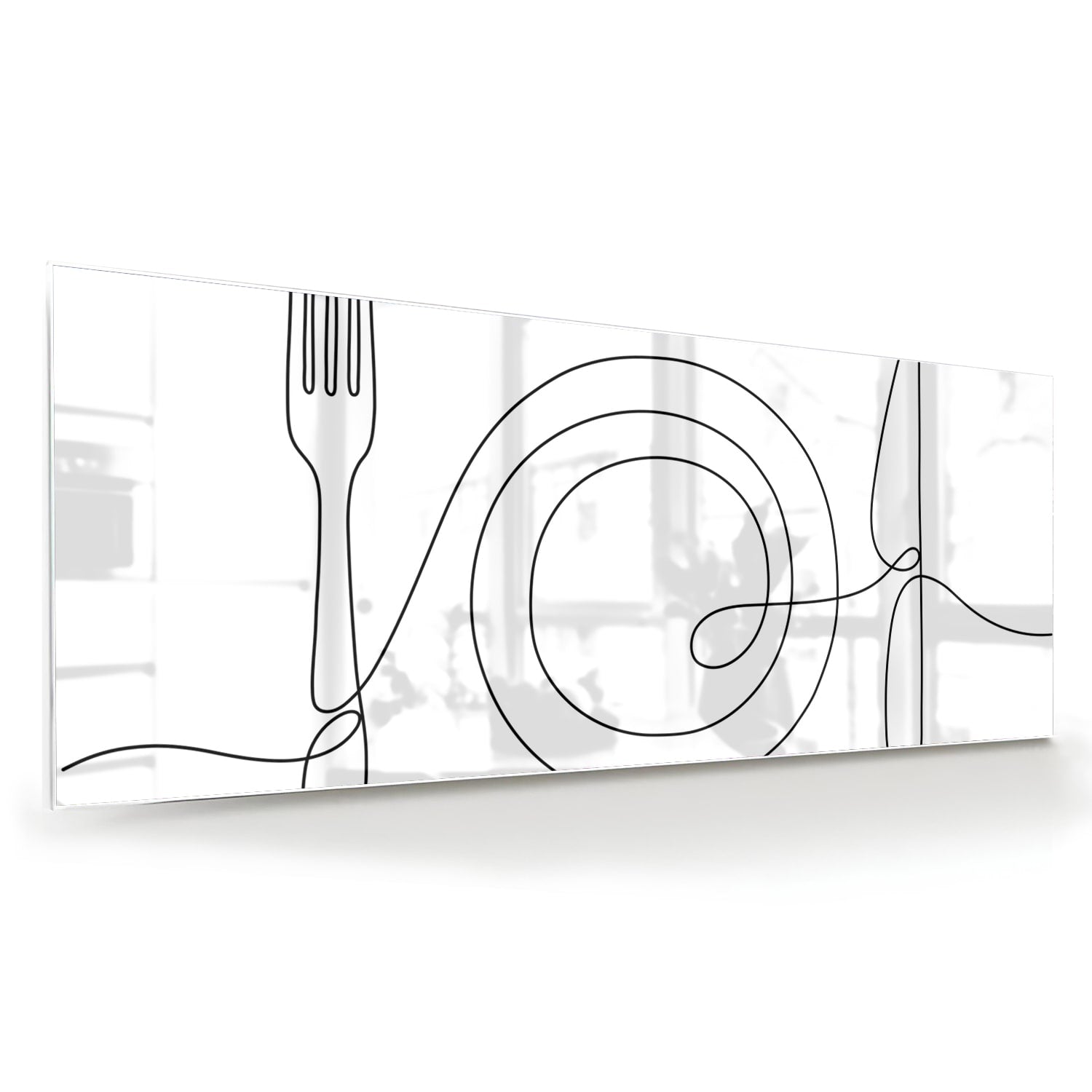Minimalistisch glazen schilderij met een fork en mes ontwerp