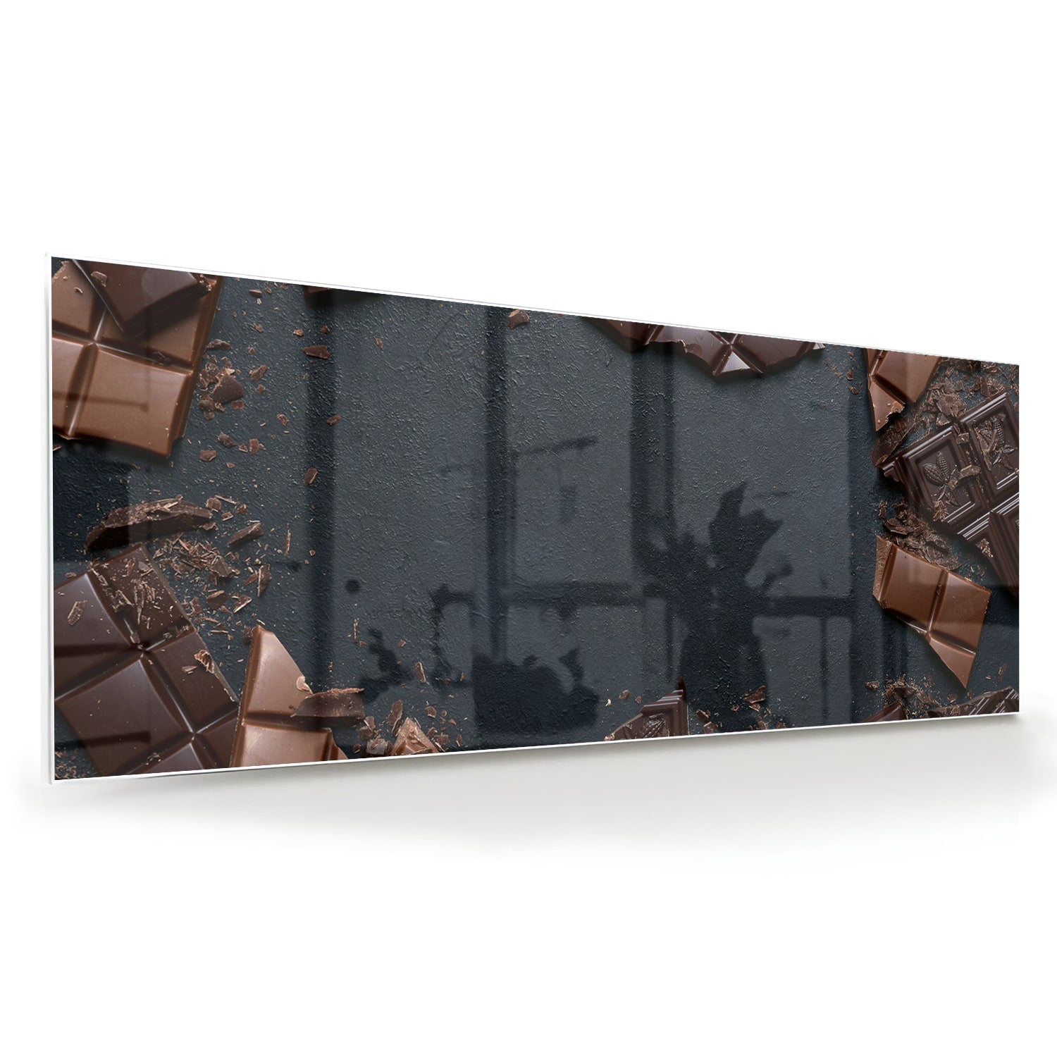 Glazen schilderij met chocolade in een moderne woonkamer