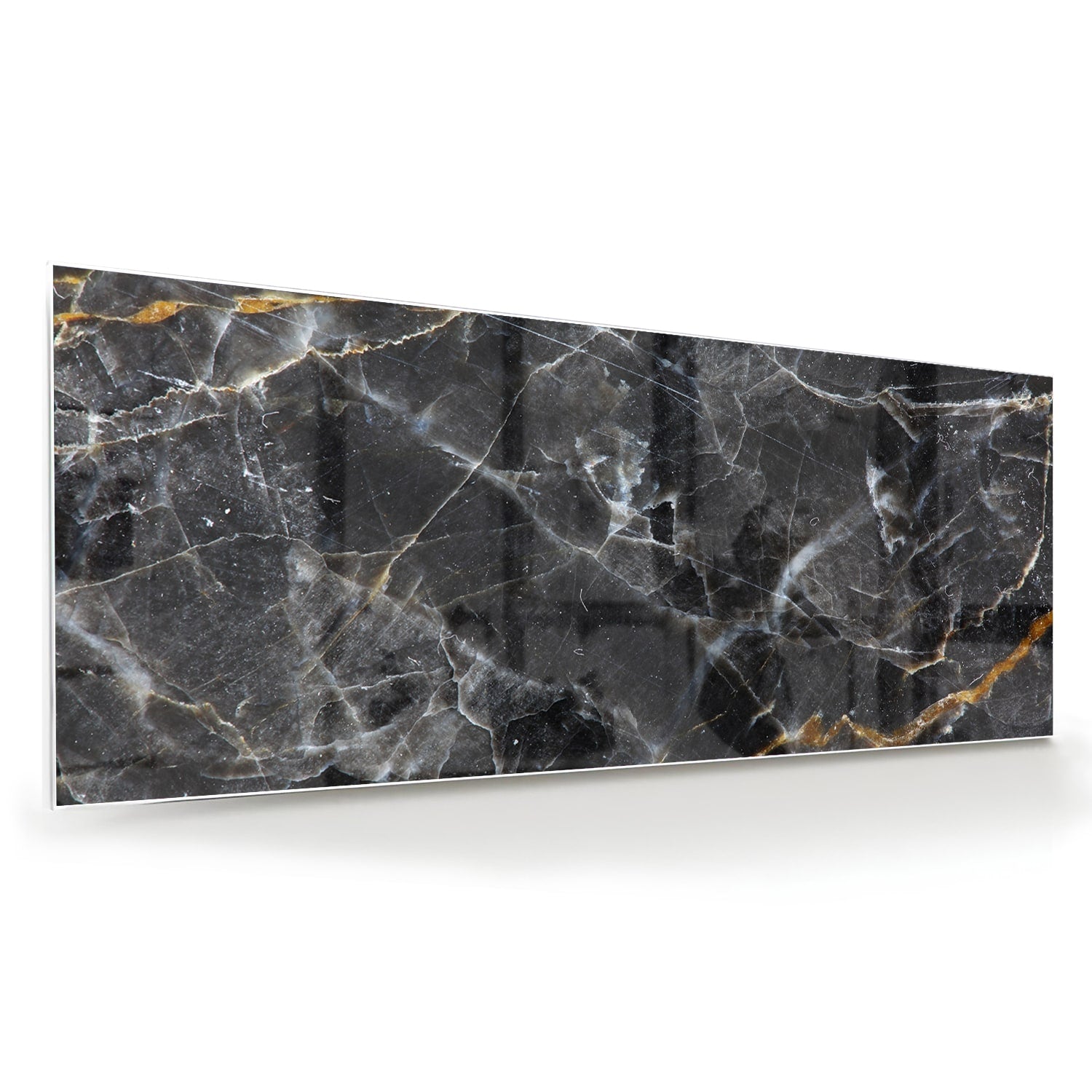 Elegant glazen schilderij met marmerpatroon in zwart en goud