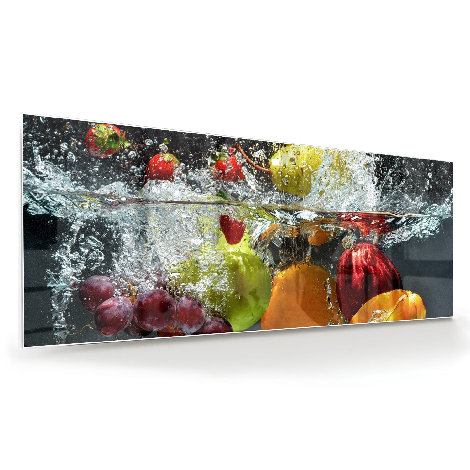 Glazen schilderij met kleurrijk fruit en sprankelend water