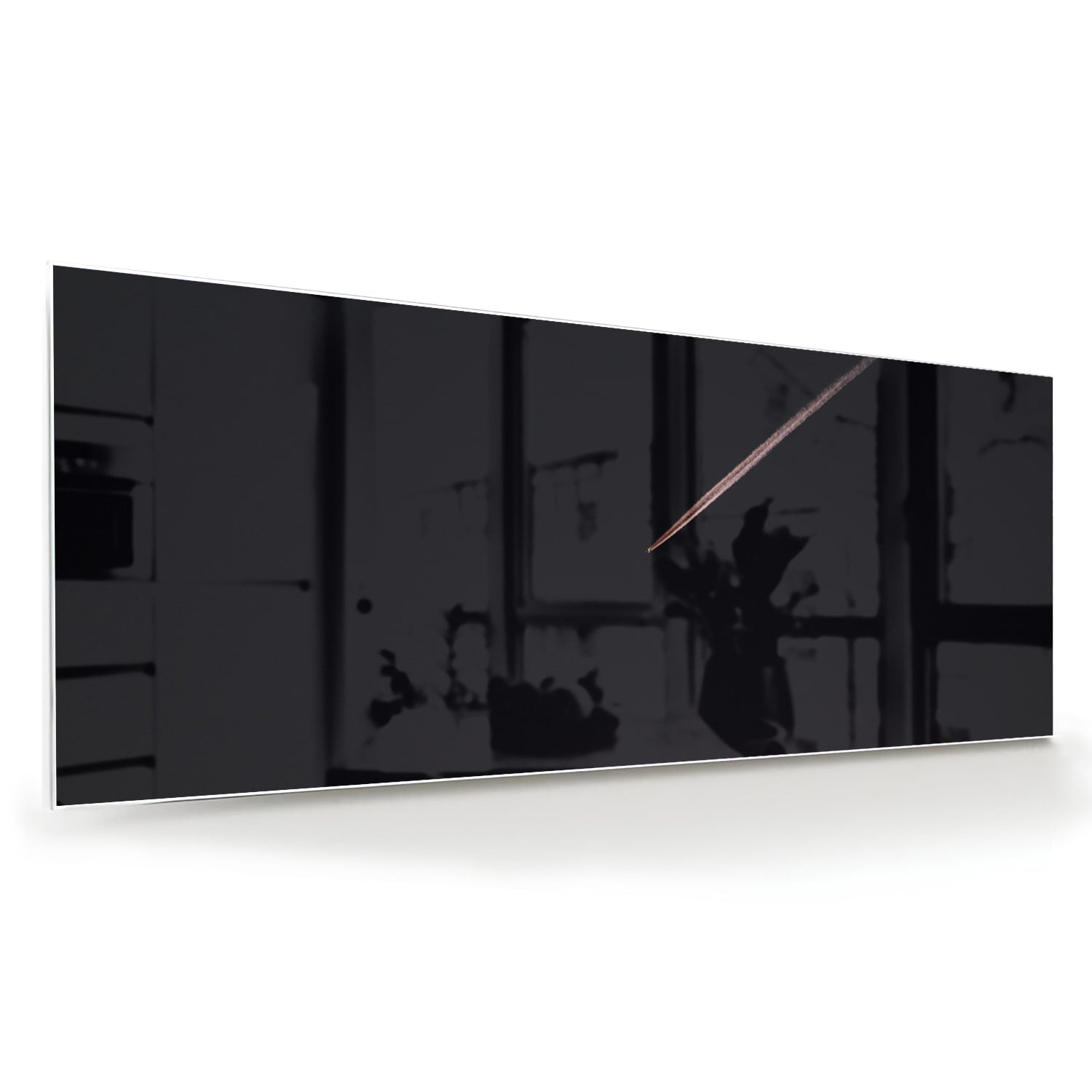 Modern glazen schilderij met zwarte achtergrond, geschikt voor stijlvolle interieurs.