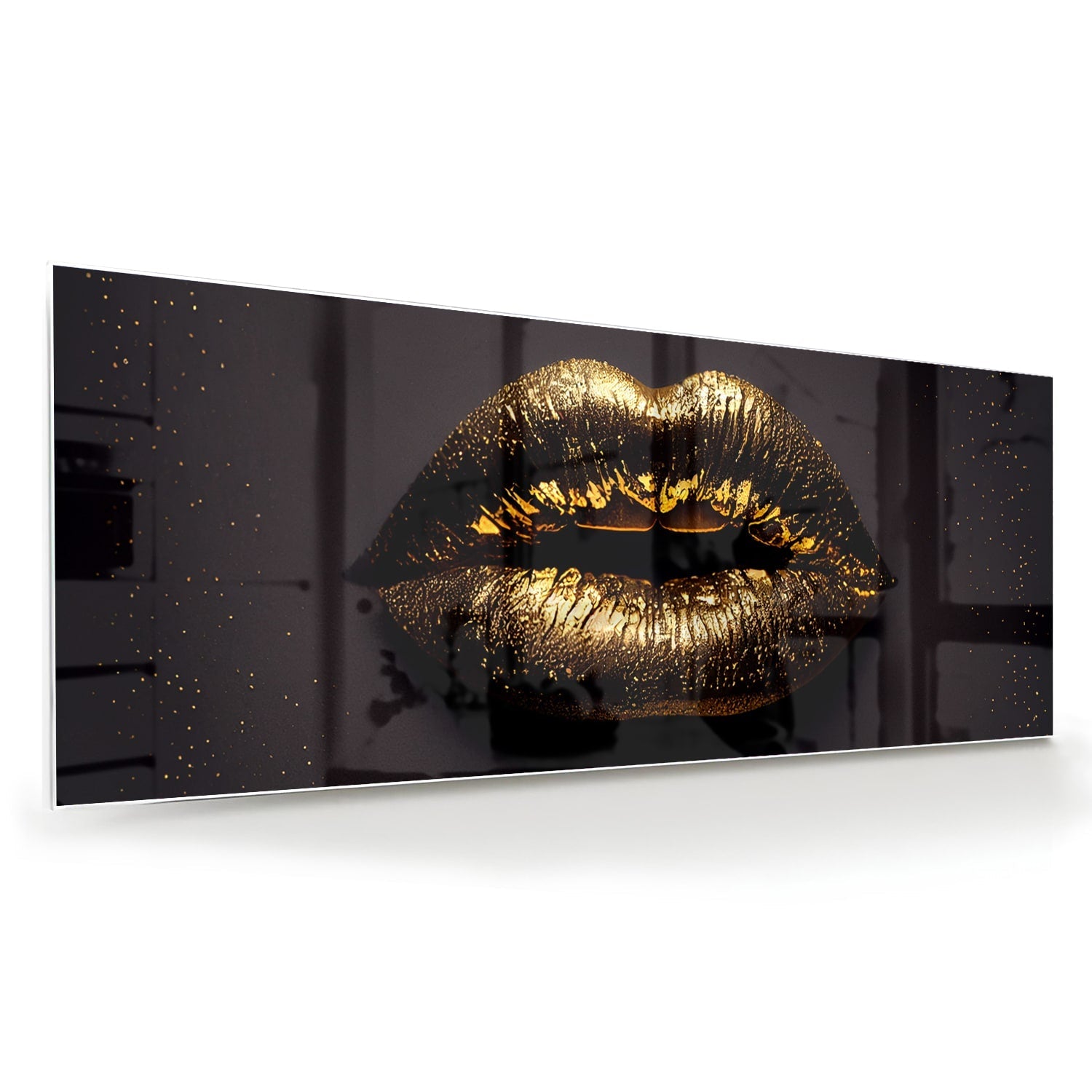 Glazen schilderij met gouden lippen, elegant voor in de woonkamer.