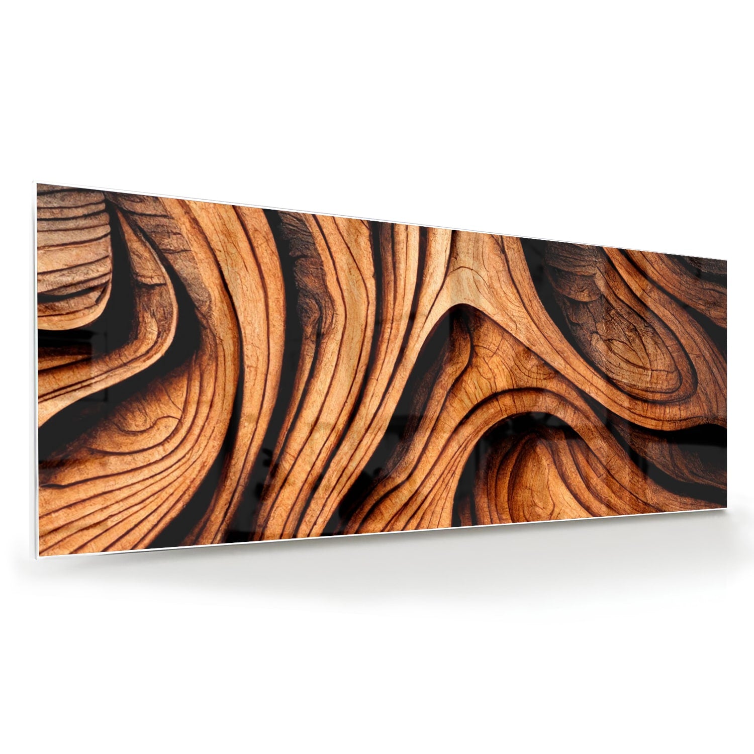 Glas schilderij met houtstrukturen in warme tinten, perfect voor wanddecoratie.