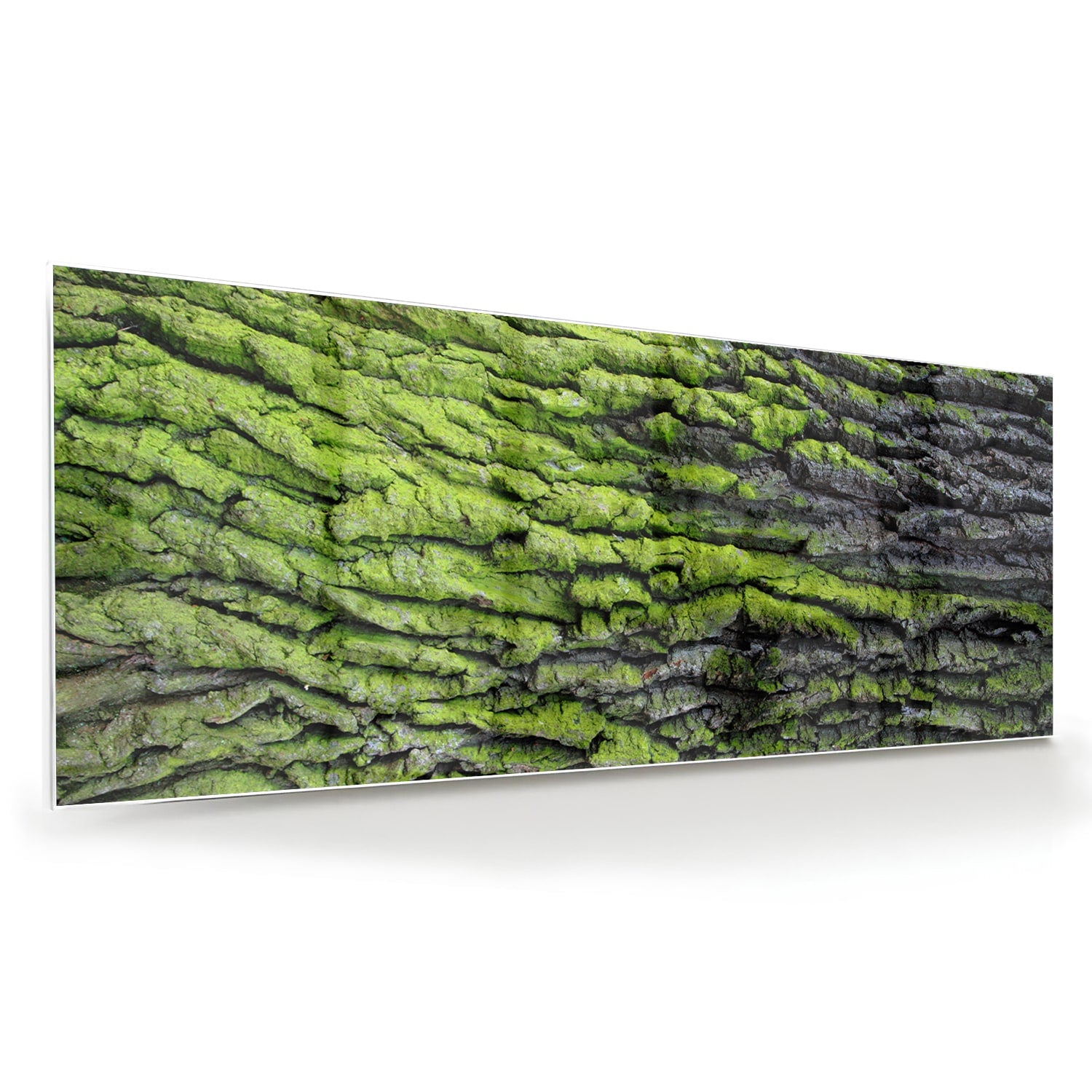 Glazen schilderij met groene mosachtige textuur aan een muur