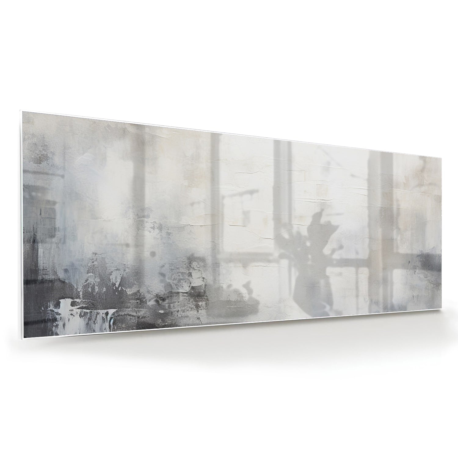 Abstract glazen schilderij met zachte kleuren aan de muur in een moderne woonkamer