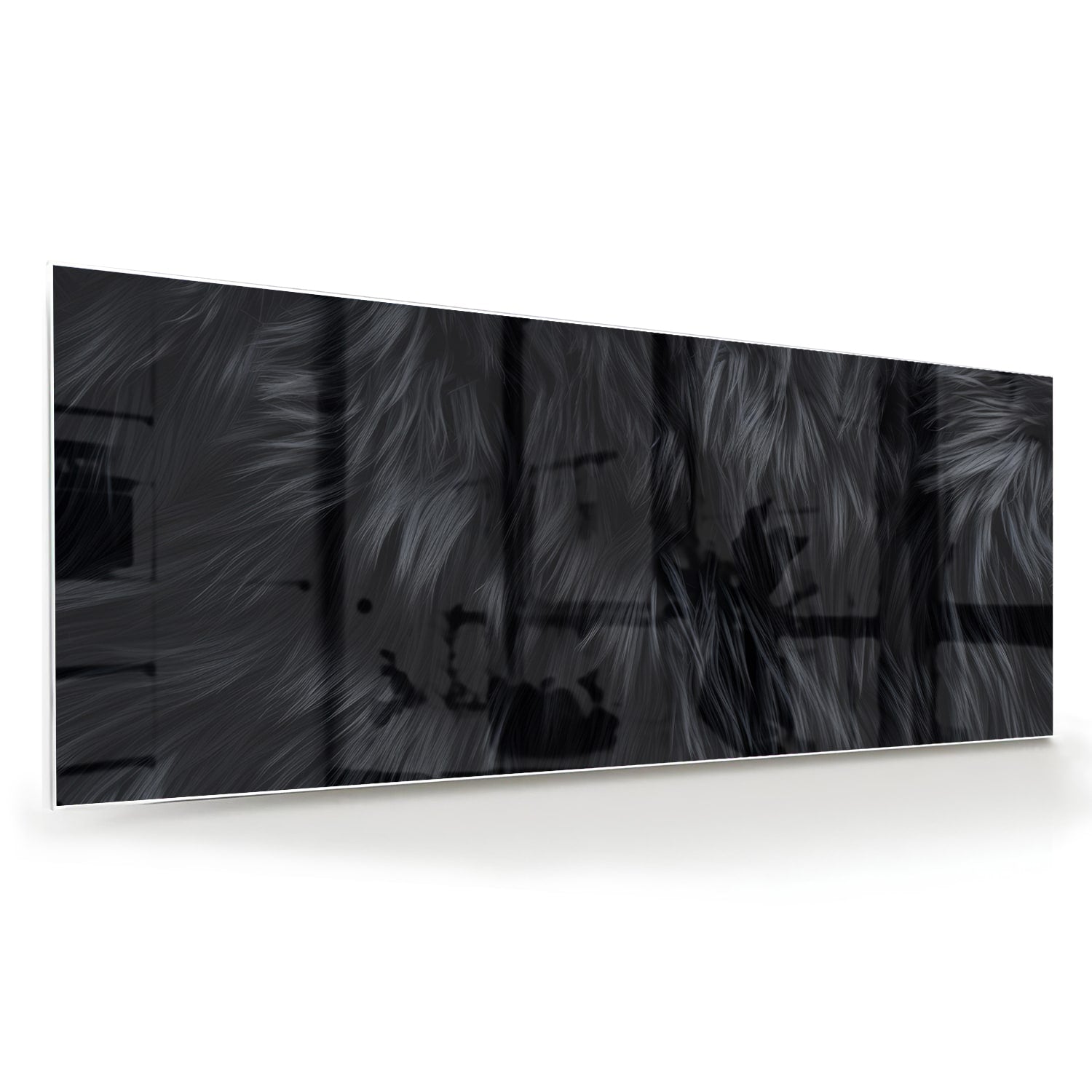 Zwart glazen schilderij met abstracte patronen aan de muur