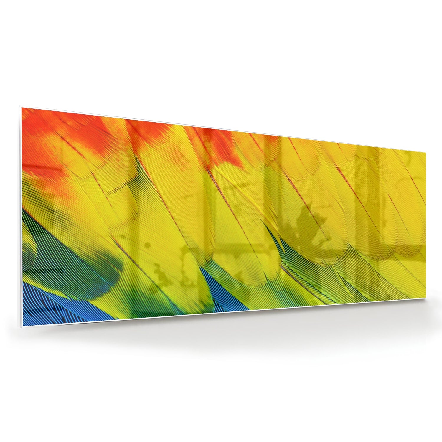 Abstract glazen schilderij met kleurrijke golven in rood, geel en blauw
