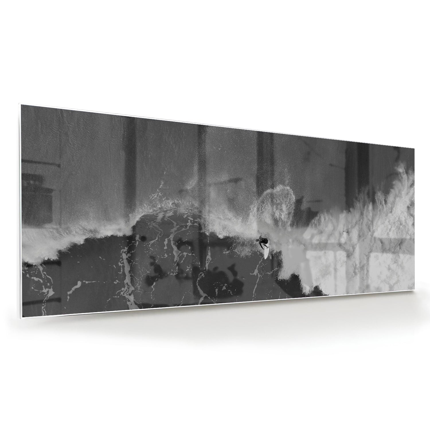 Abstract glazen schilderij in zwart-wit, perfect voor moderne interieurs.