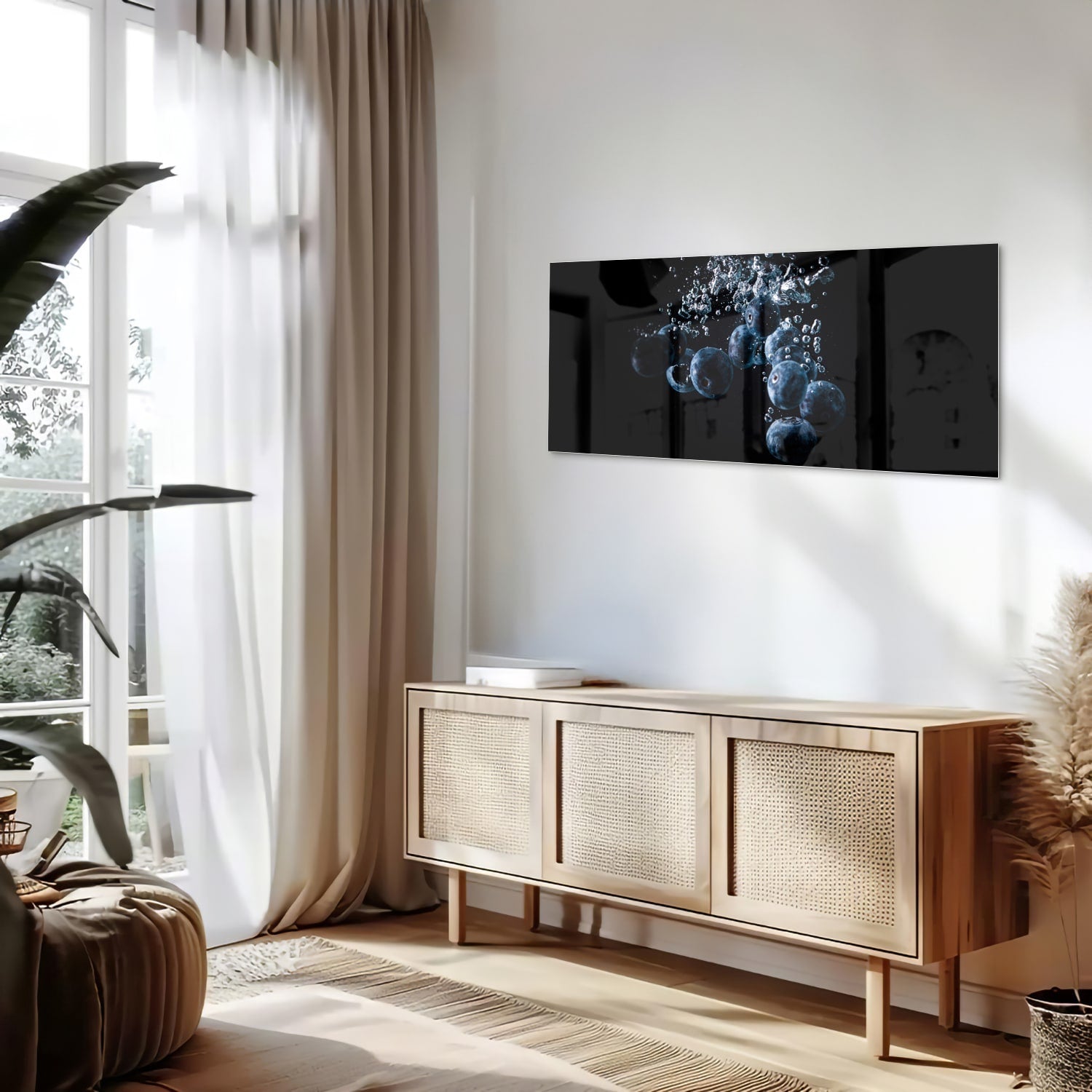 Abstract glazen schilderij met luchtbellen in zwart water