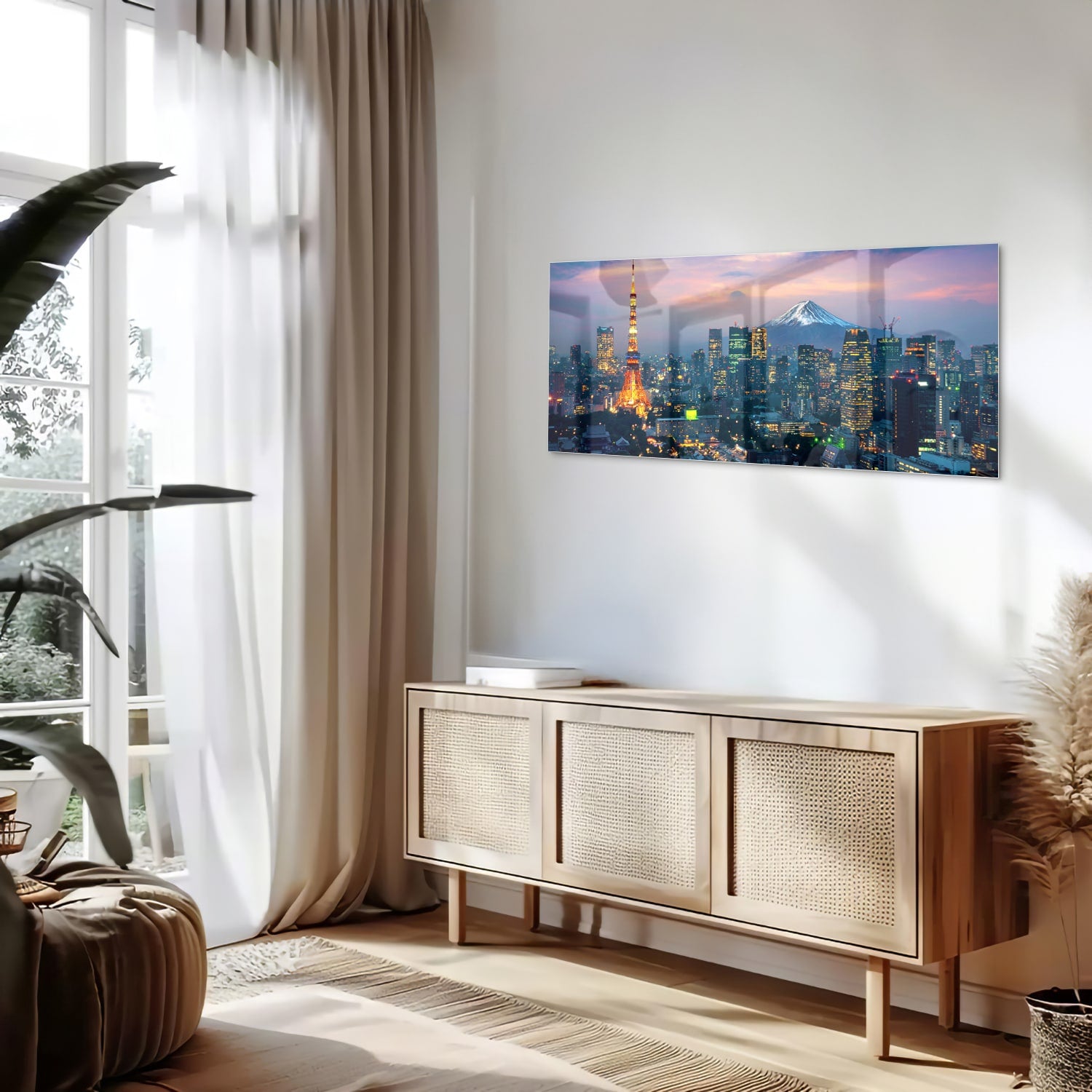 Glazen schilderij van Tokyo met de Tokyo Tower en Mount Fuji in de achtergrond