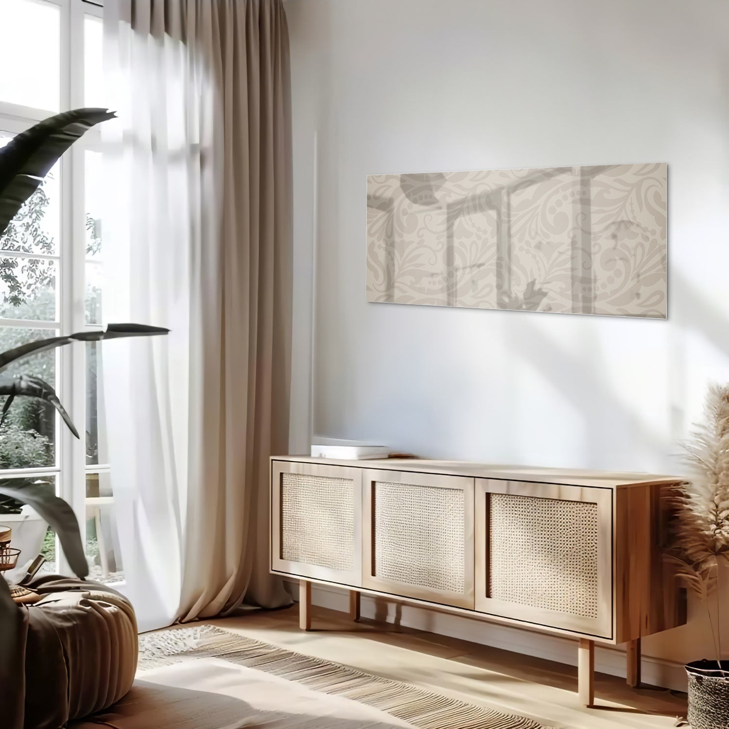 Elegante glazen schilderij met subtiel patroon aan de wand