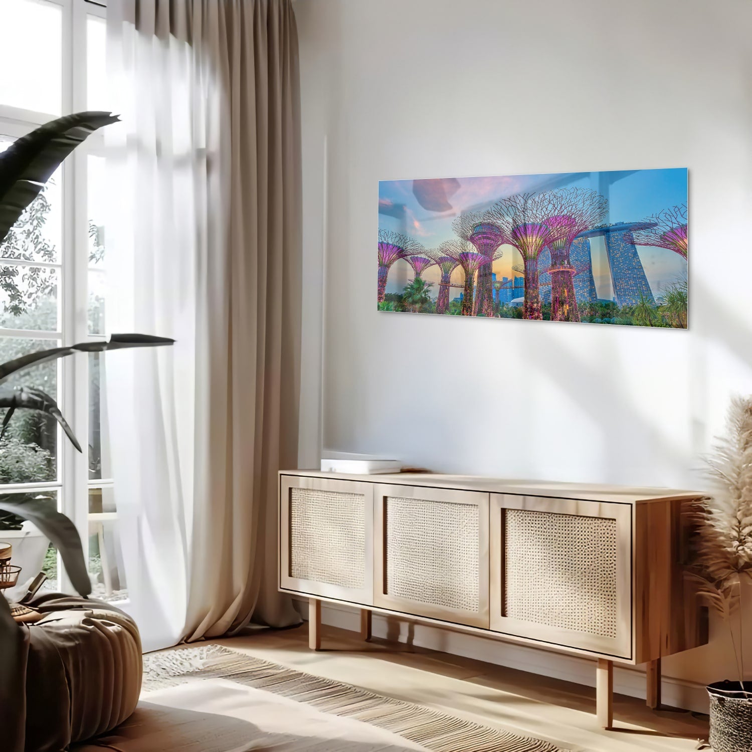 Glazen schilderij van de Boom van het Leven in Singapore met kleurrijke details