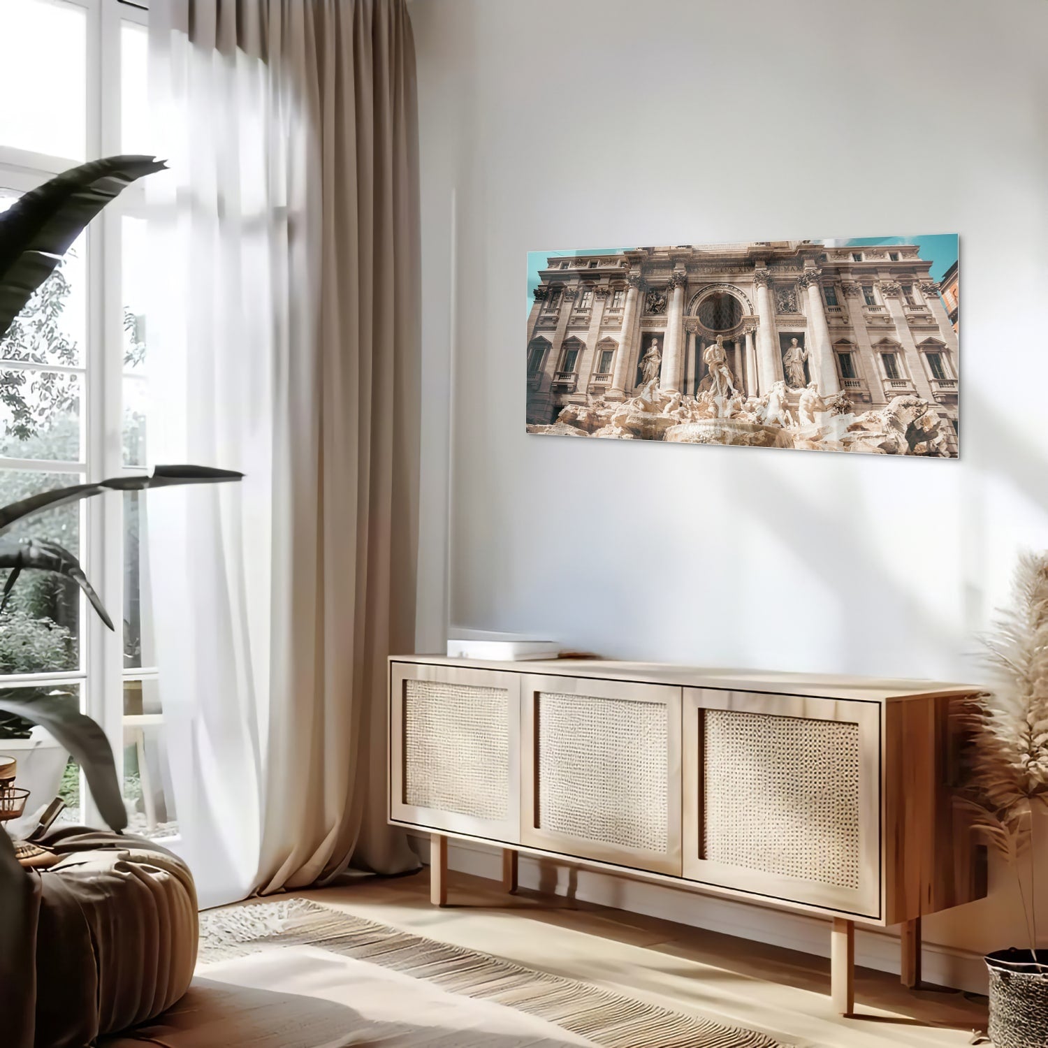 Glazen schilderij van de Trevi-fontein in Rome, prachtig weergegeven.