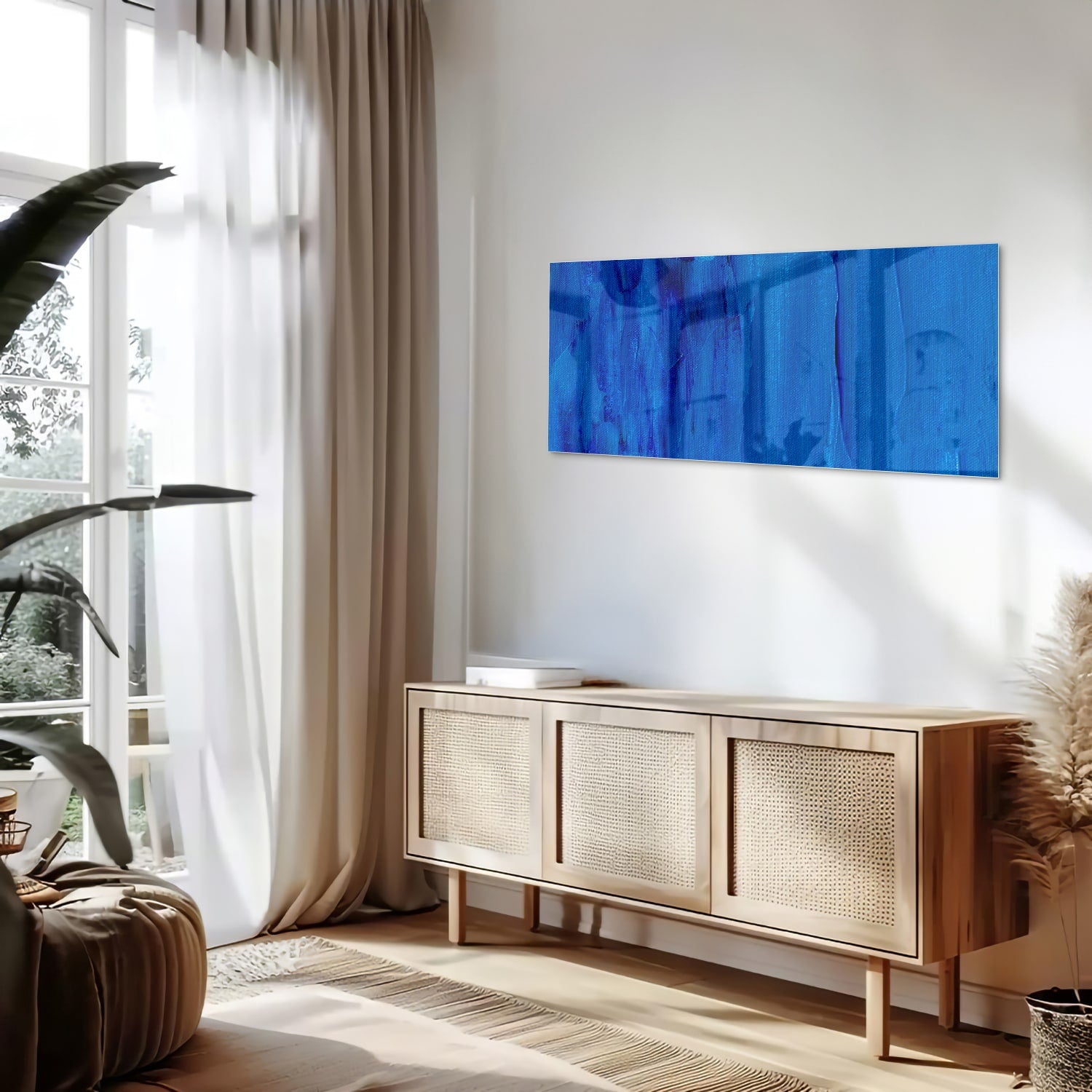 Abstract glazen schilderij in blauw, perfect voor moderne inrichting