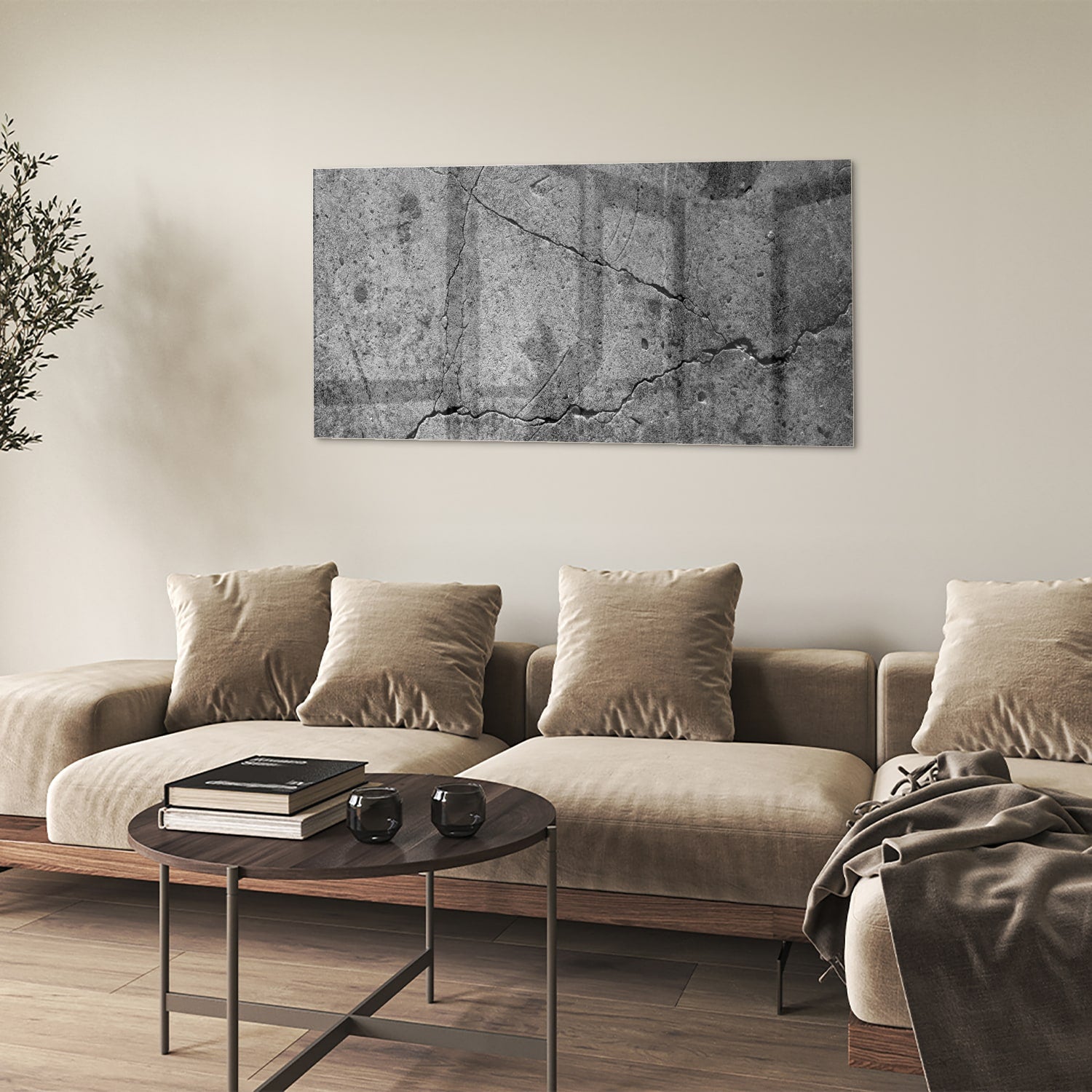 Abstract glazen schilderij met unieke structuur en lijnen.