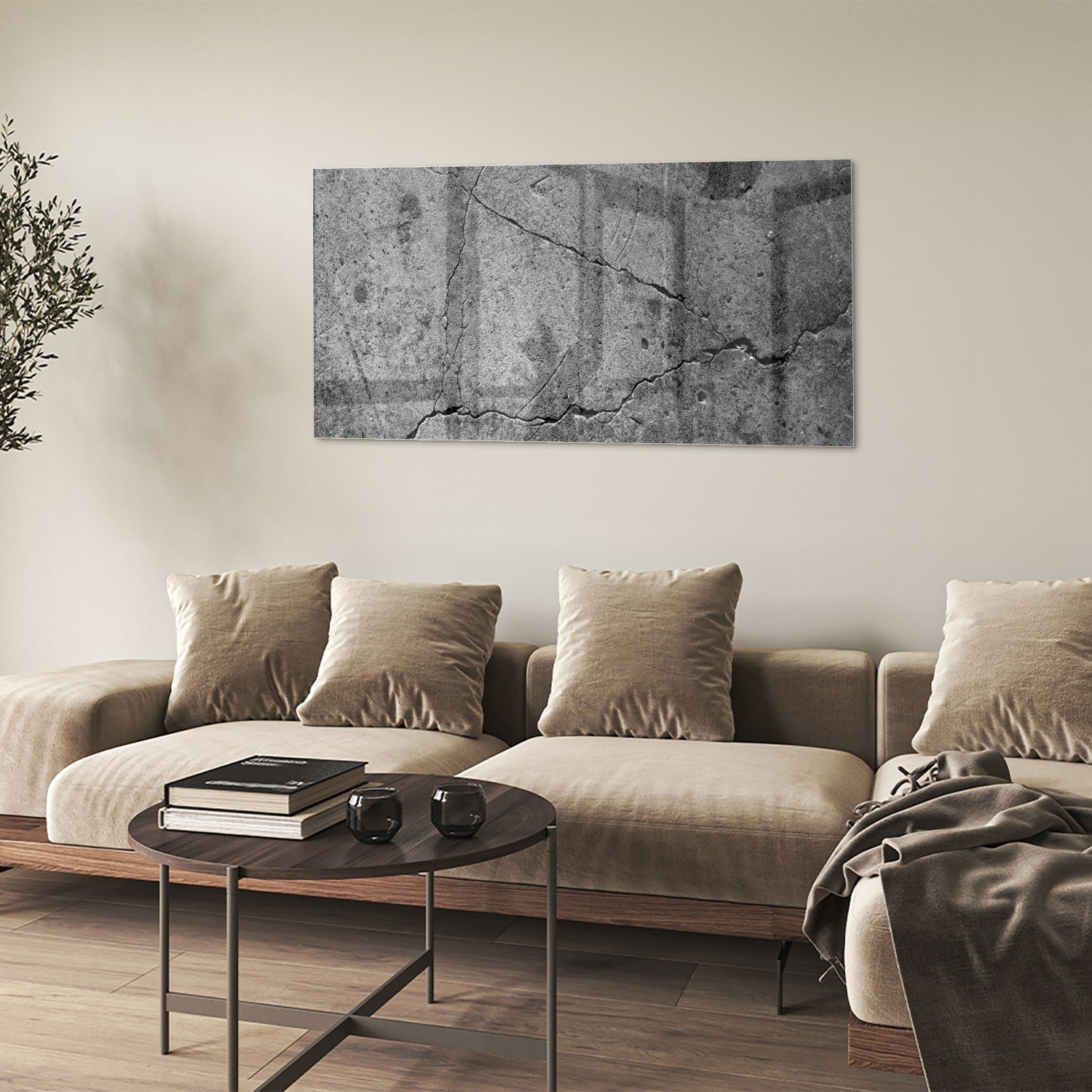 Abstract glazen schilderij met unieke structuur en lijnen.