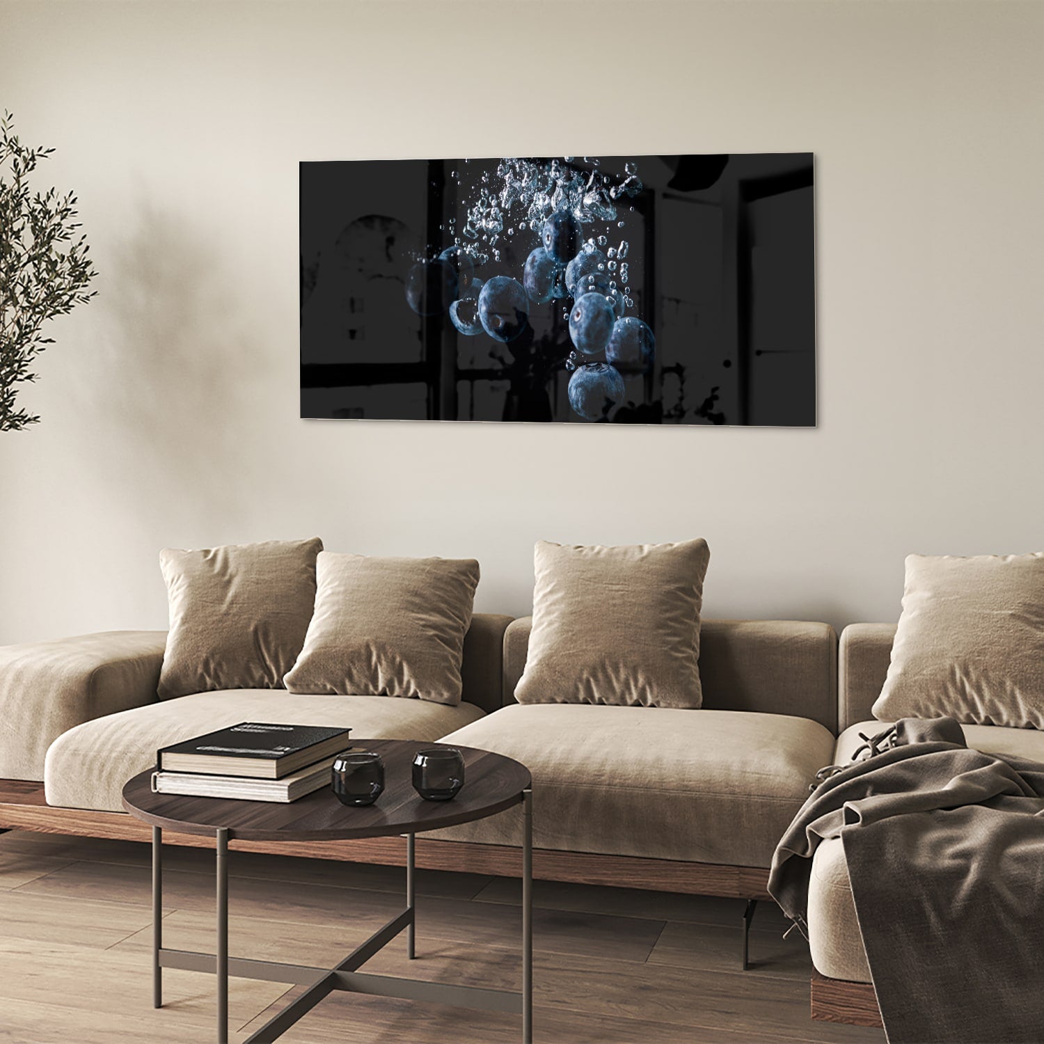 Abstract glazen schilderij met luchtbellen in zwart water