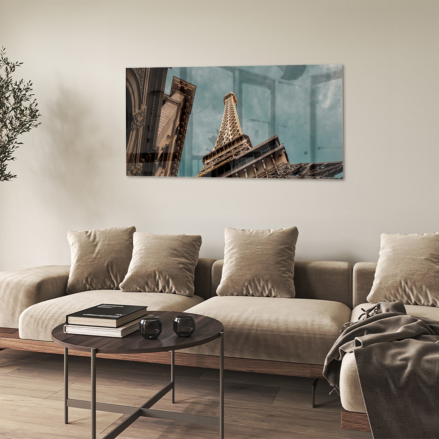 Glas schilderij van de Eiffeltoren met een luxe uitstraling