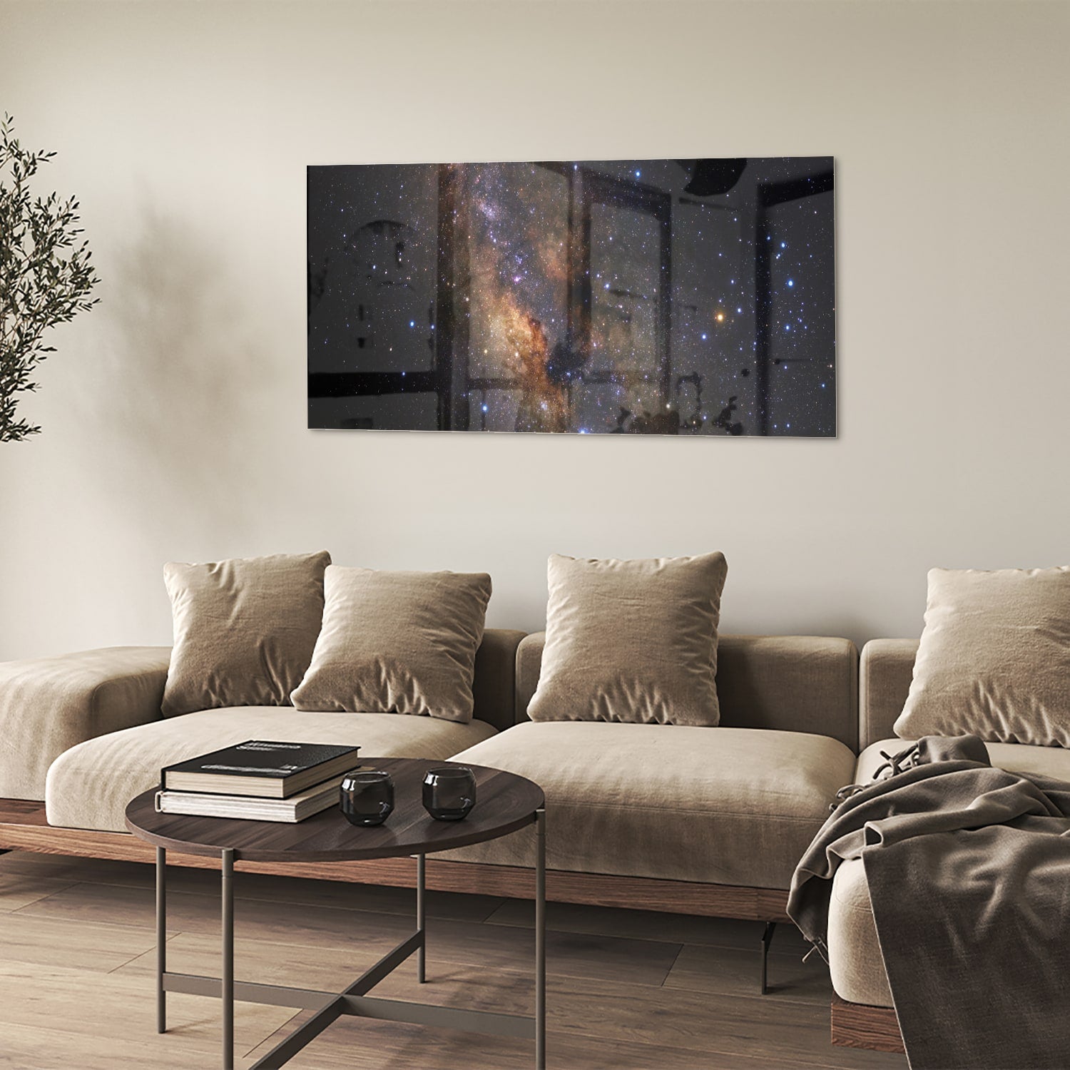 Glazen schilderij van het universum met sterren en nevels