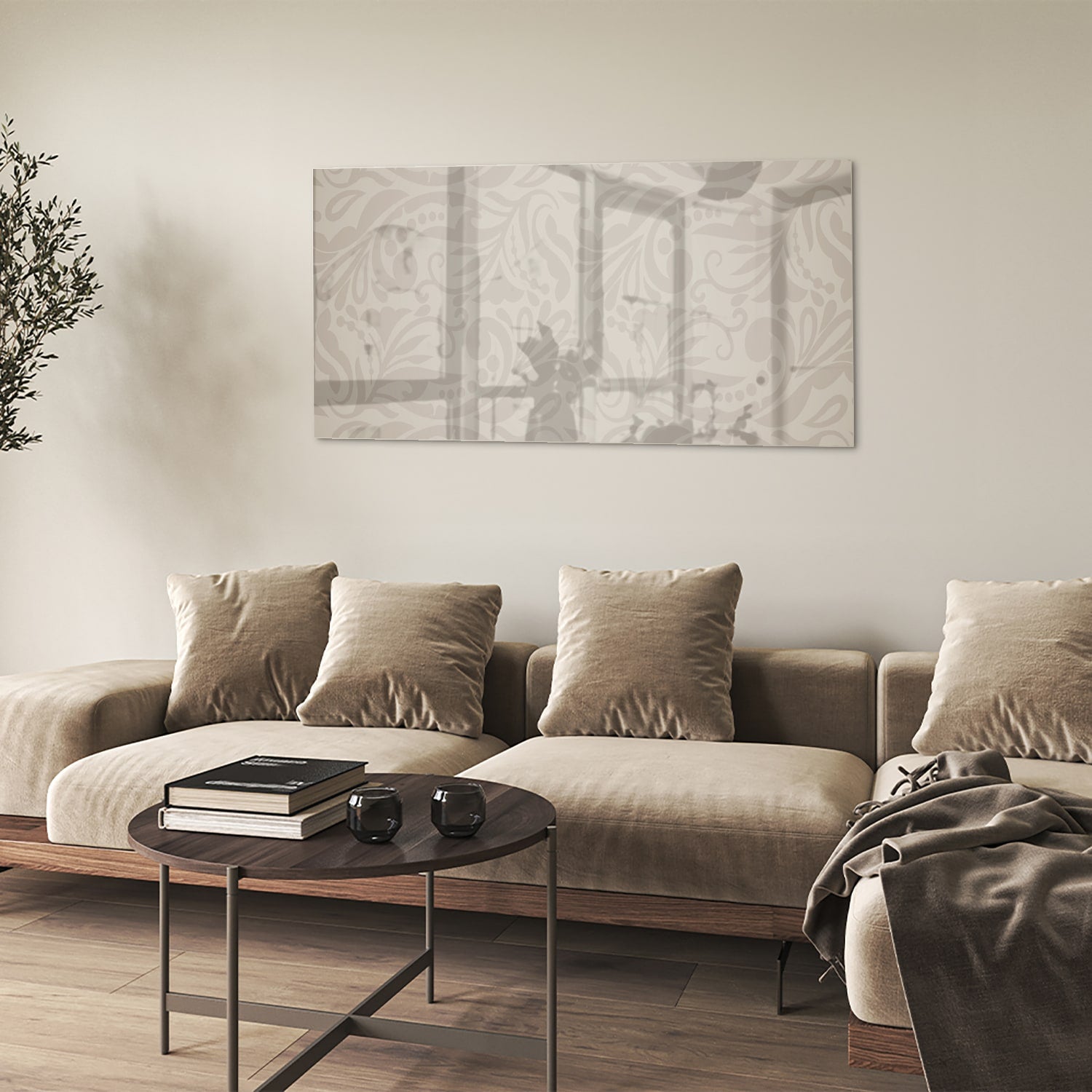 Elegante glazen schilderij met subtiel patroon aan de wand
