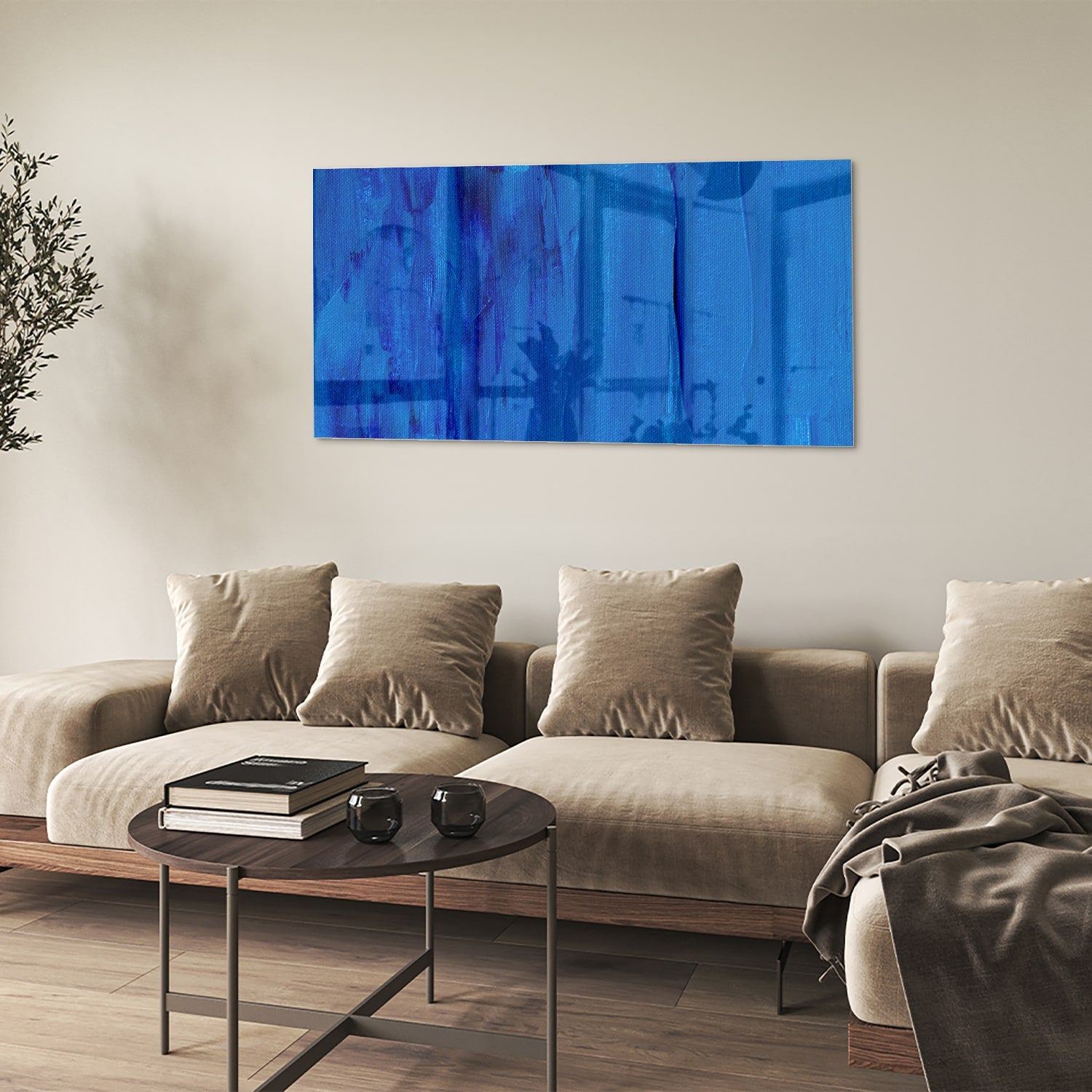 Abstract glazen schilderij in blauw, perfect voor moderne inrichting