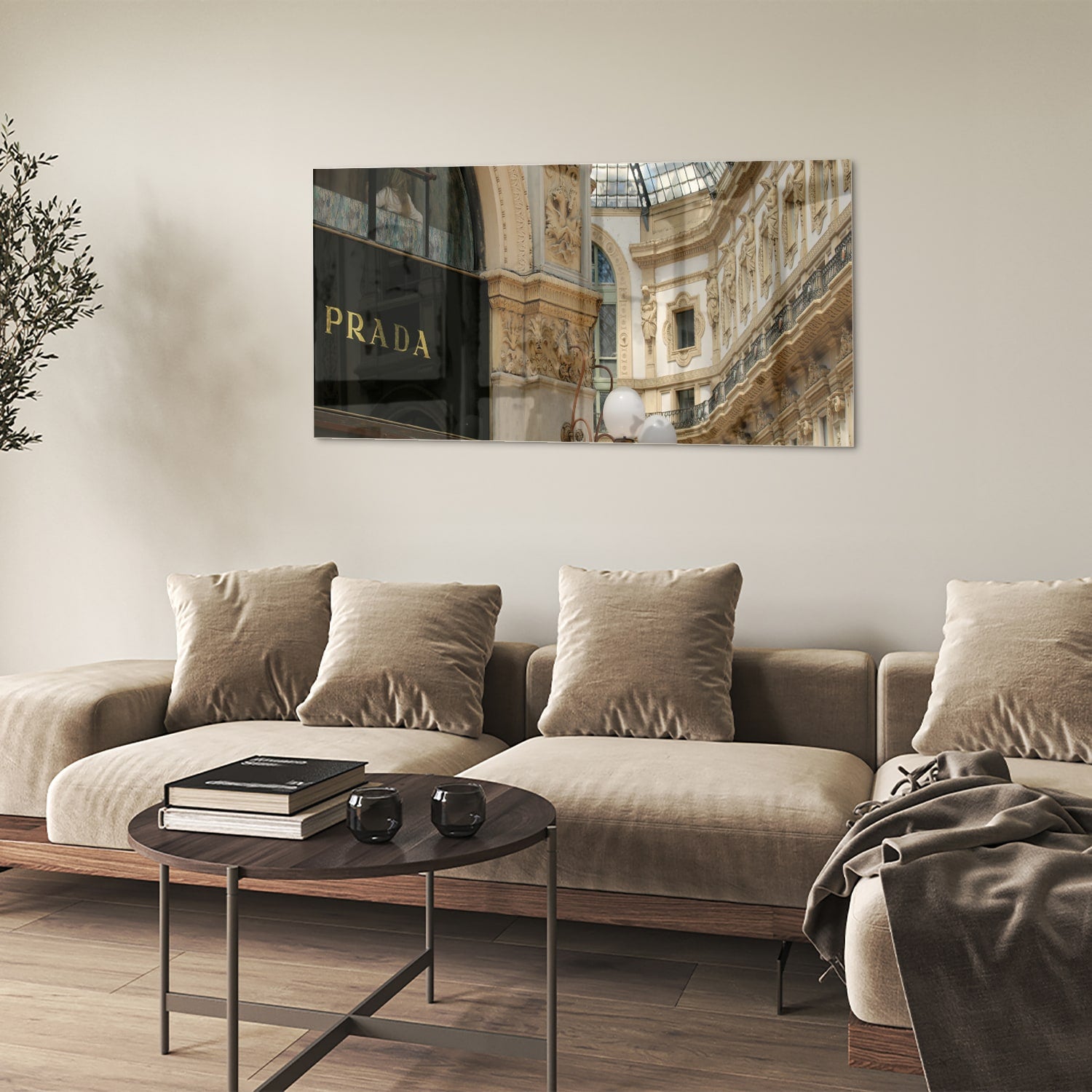 Glazen schilderij van een luxe boetiek met elegante details