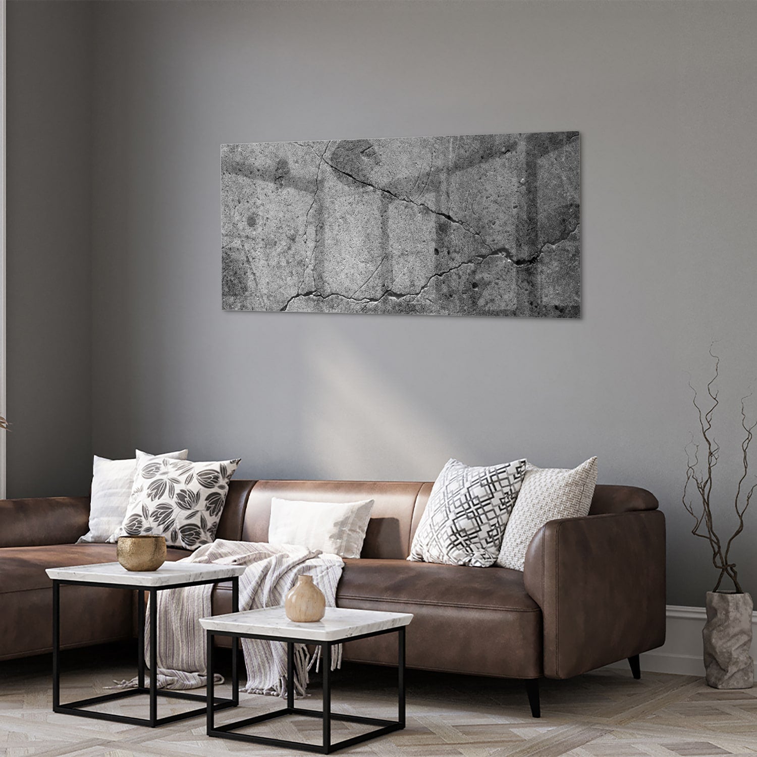 Abstract glazen schilderij met unieke structuur en lijnen.